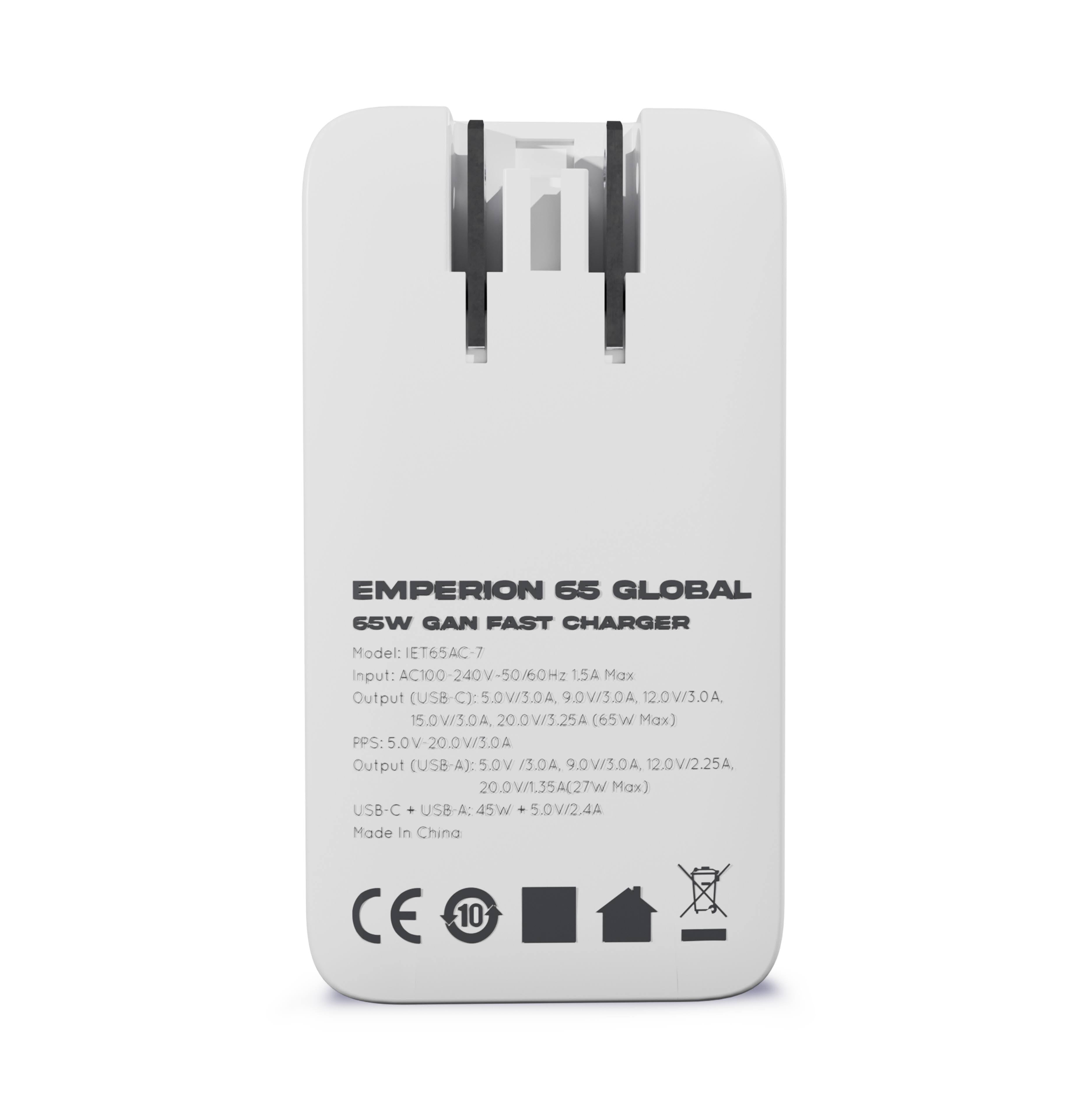EMPERION 65 GLOBAL — 65W USB-C Laptop Travel Charger | Interchangeable International Plugs - Sunslice