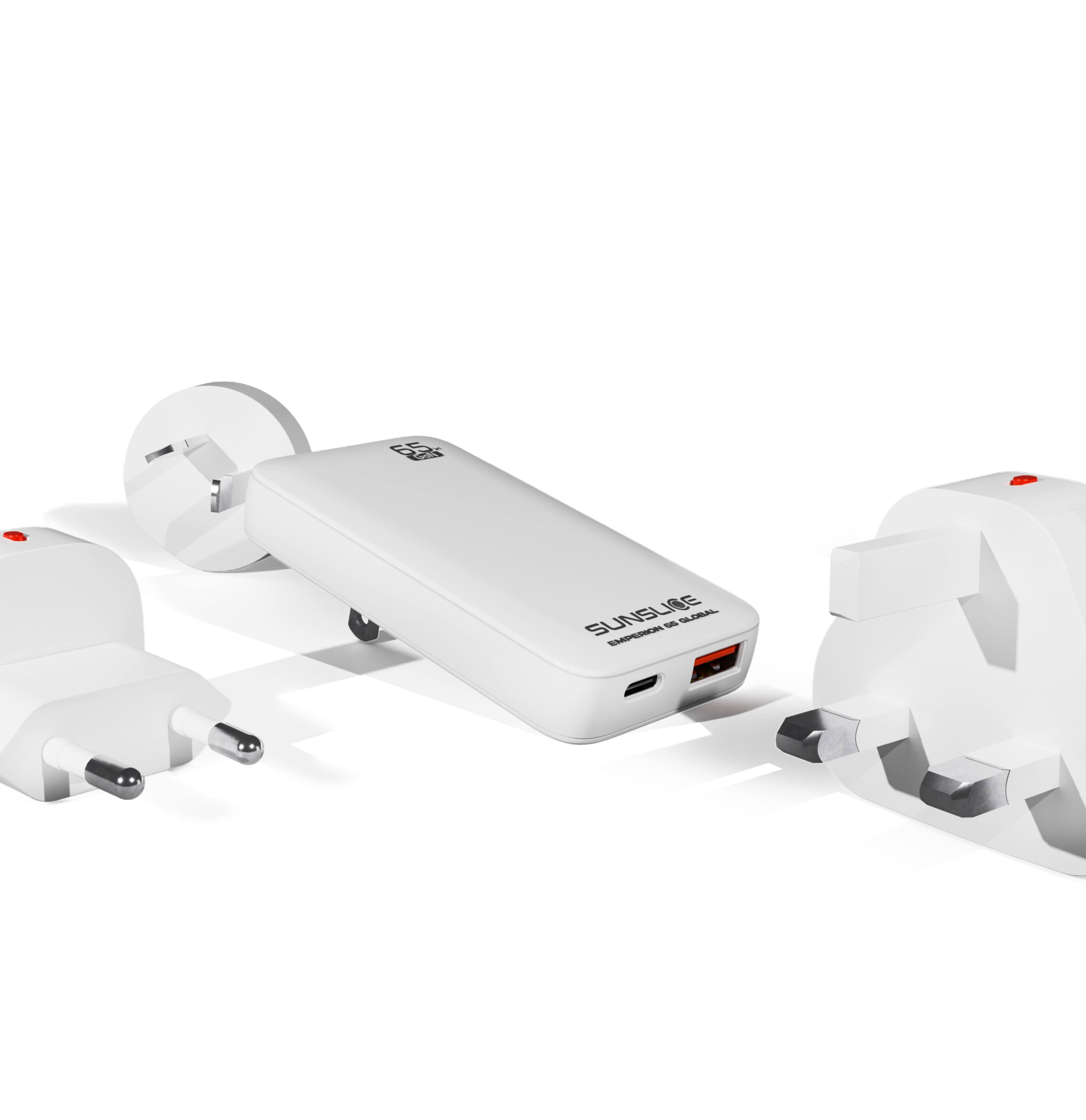 EMPERION 65 GLOBAL — 65W USB-C Laptop Travel Charger | Interchangeable International Plugs - Sunslice