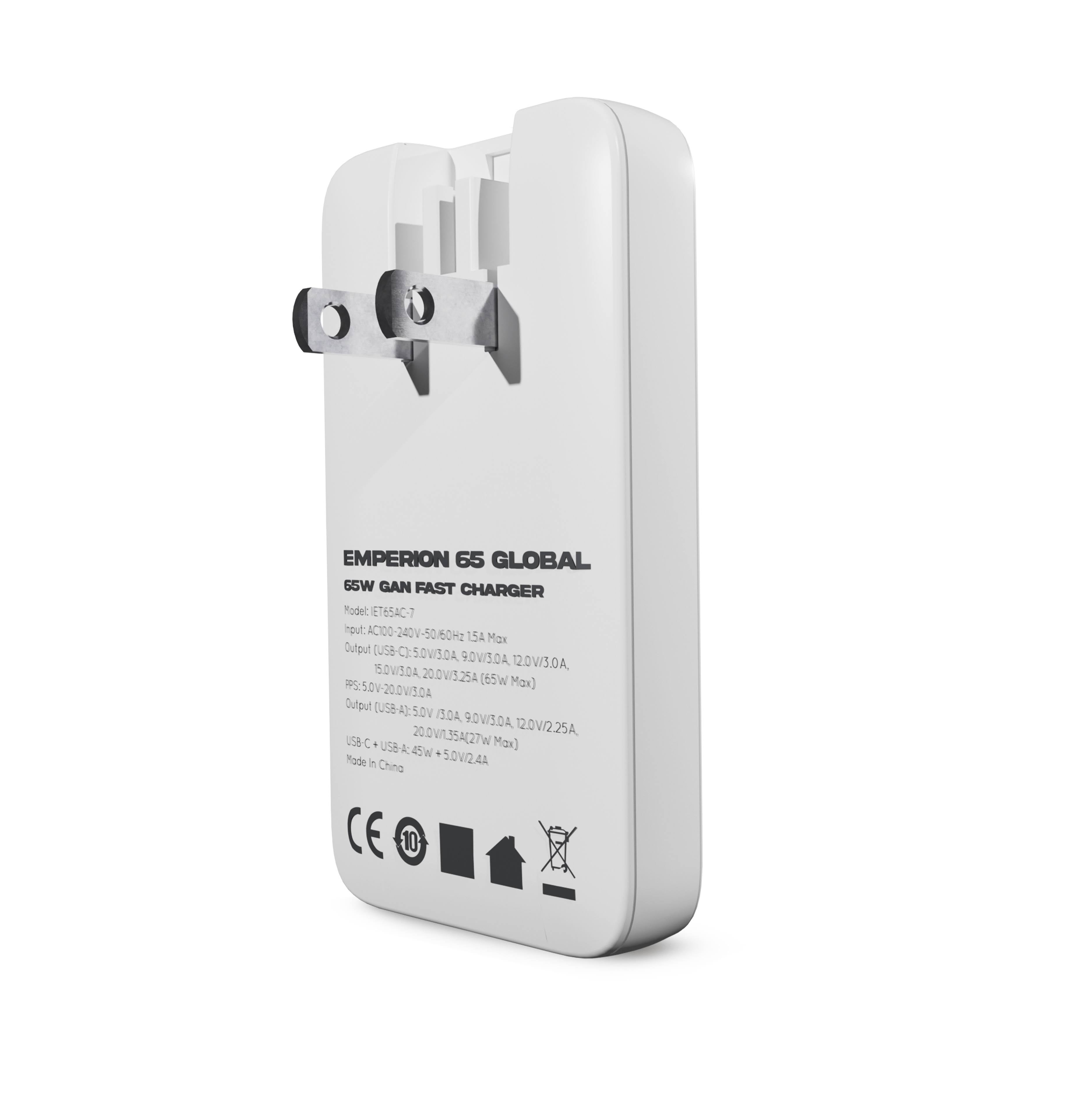 EMPERION 65 GLOBAL — 65W USB-C Laptop Travel Charger | Interchangeable International Plugs - Sunslice