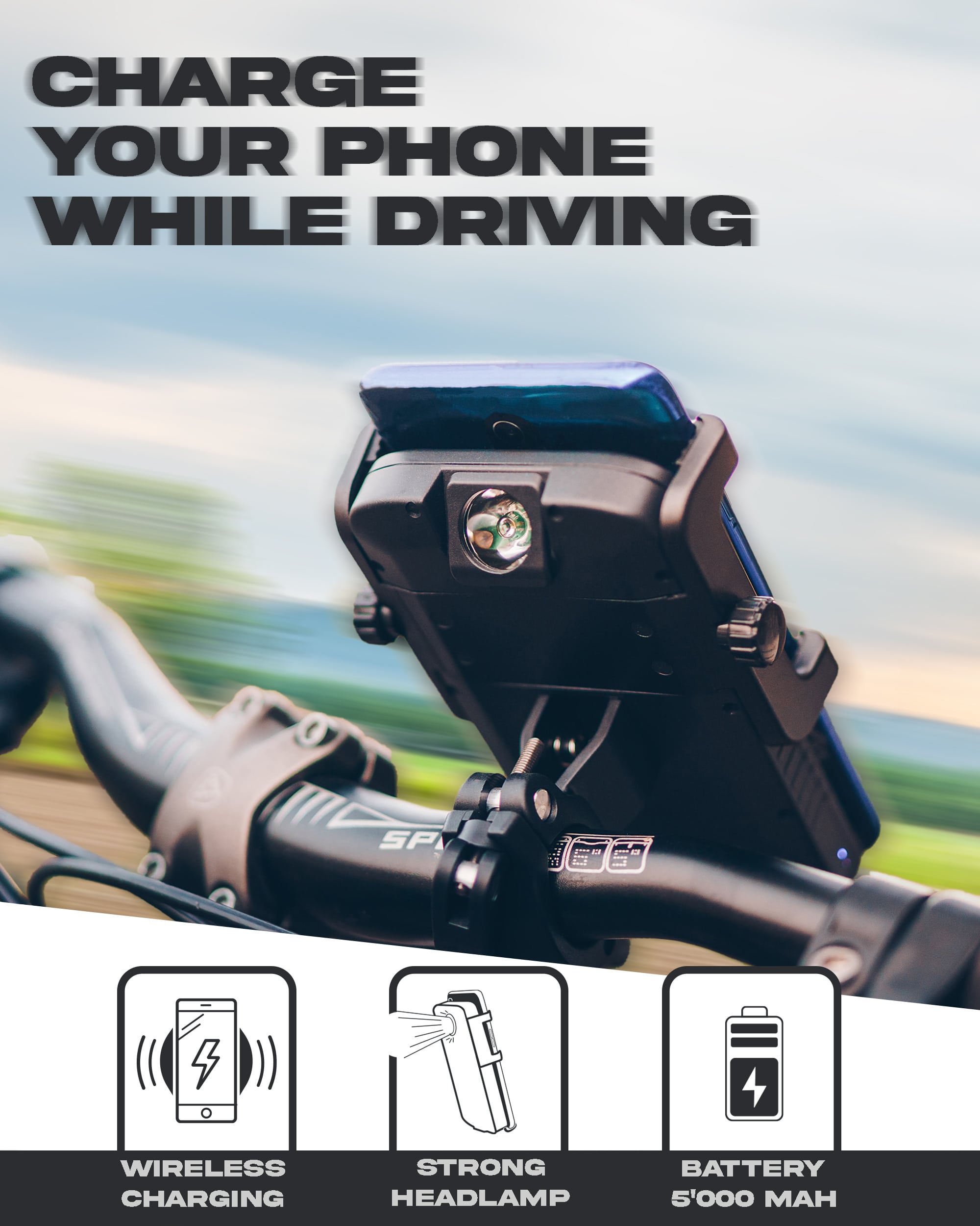 cyclotron with telephone mounted on the handlebars of a bicycle