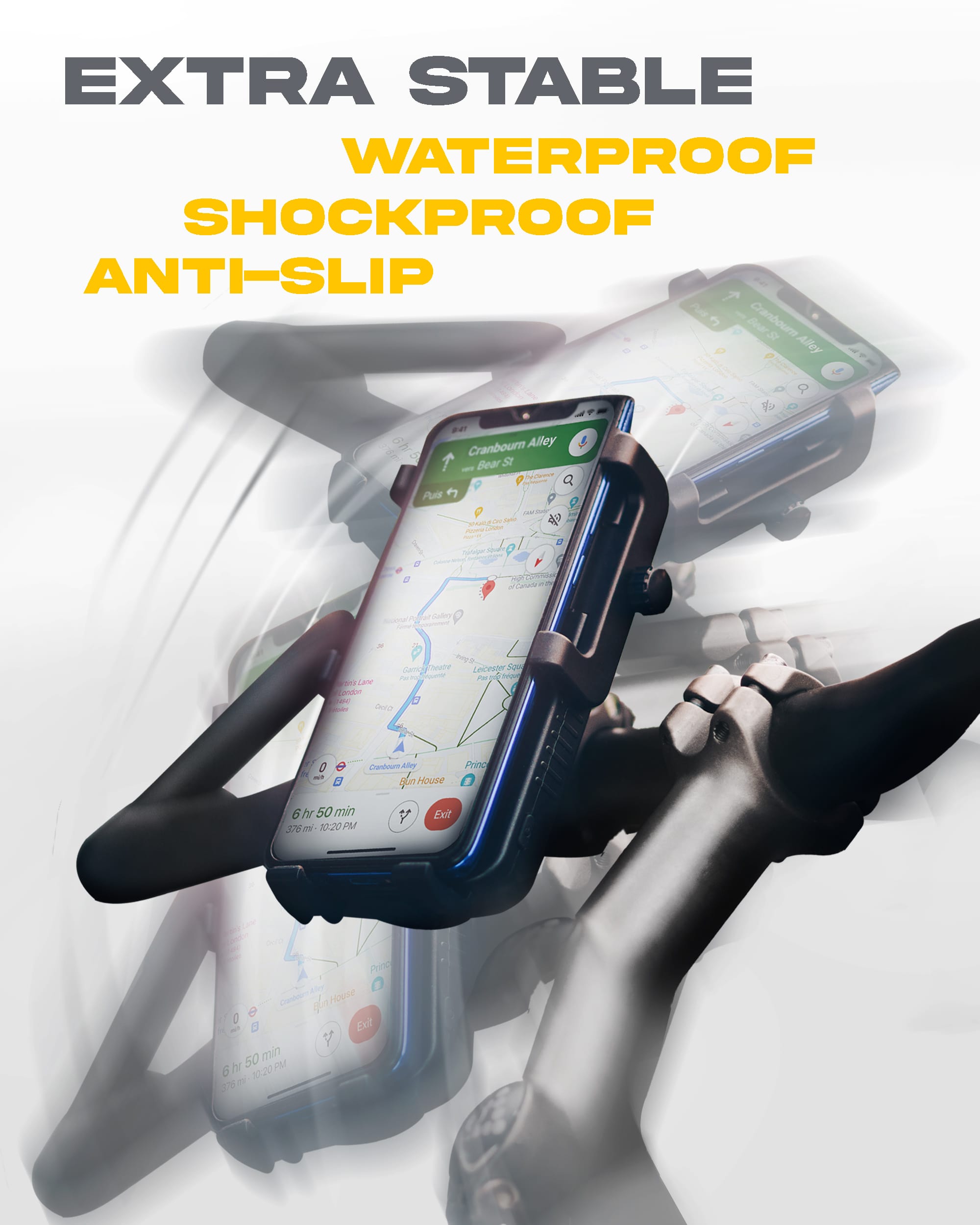 smartphone with GPS on bike phone holder
