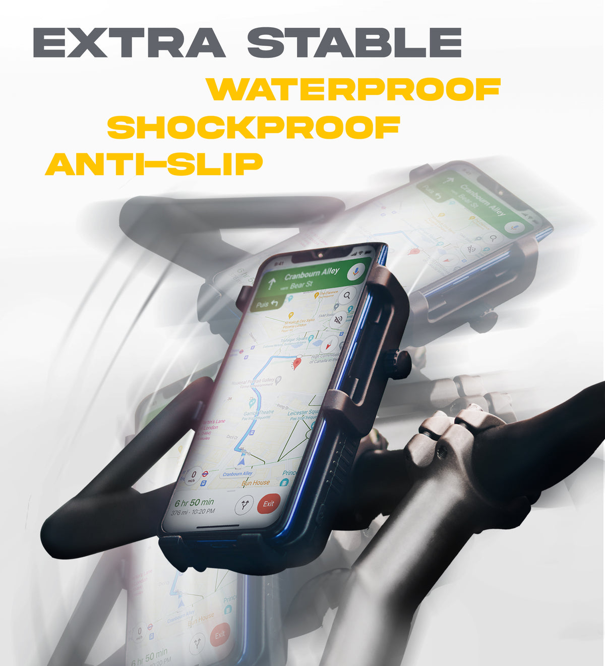 smartphone with GPS on bike phone holder