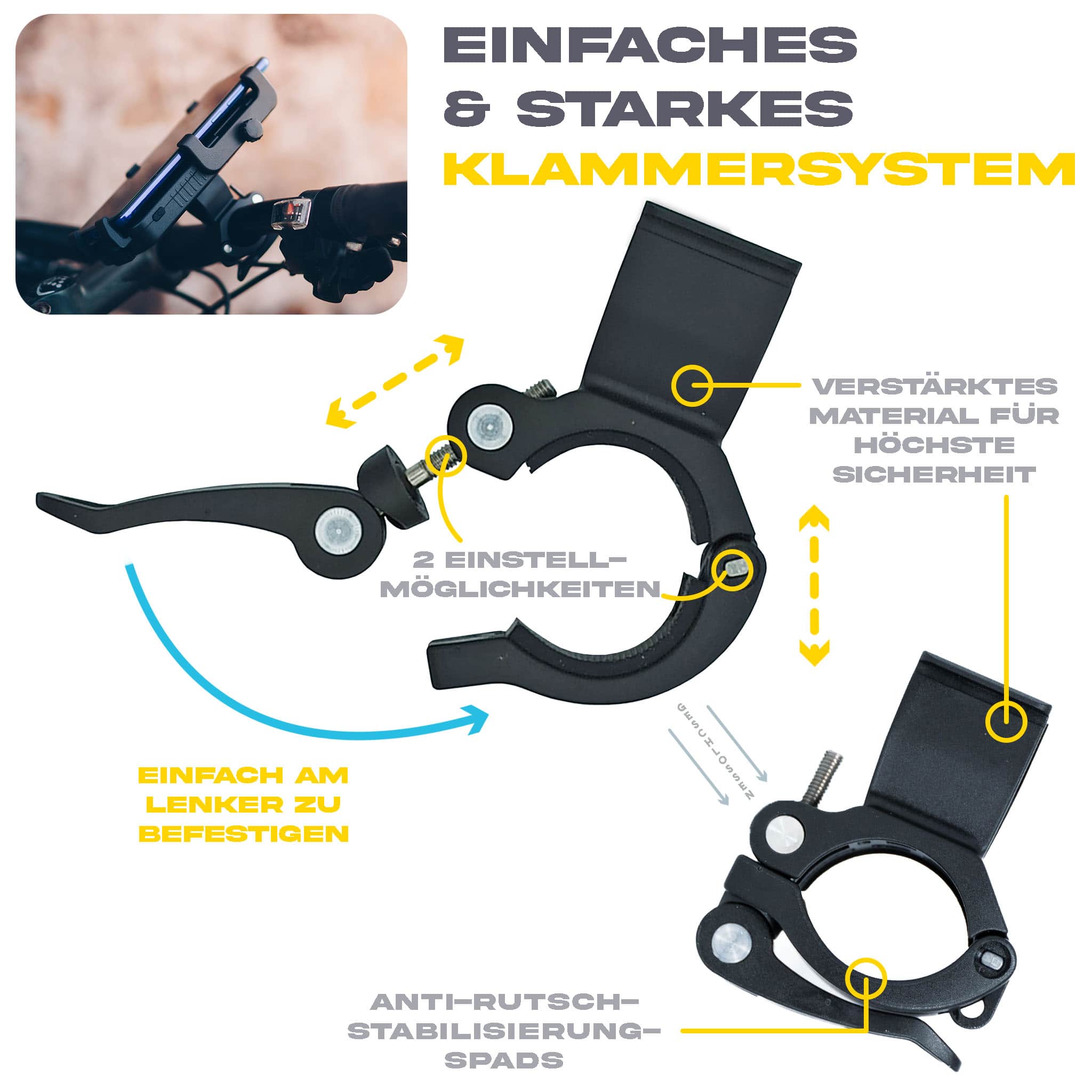 Claping System Fahrrad Telefonhalterung technische Daten
