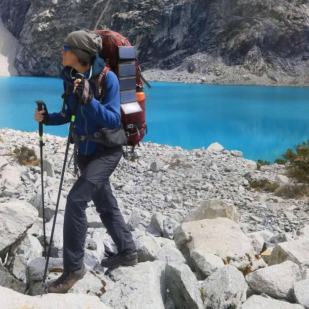 woman with backpack and Electron attached