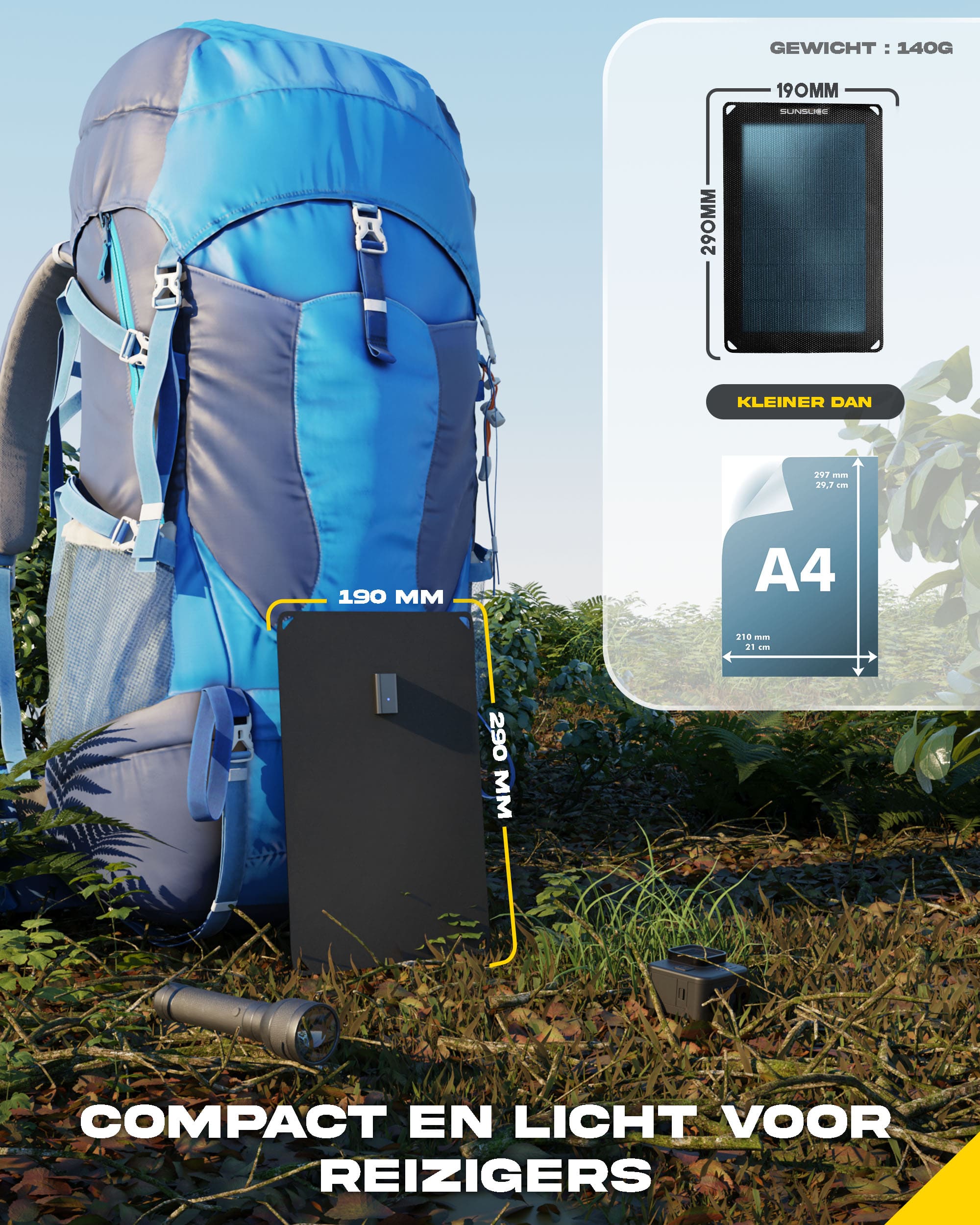 de fusion flex 6 op een rugzak. Afmetingen: lengte = 190 mm breedte = 290 mm Gewicht: 140g