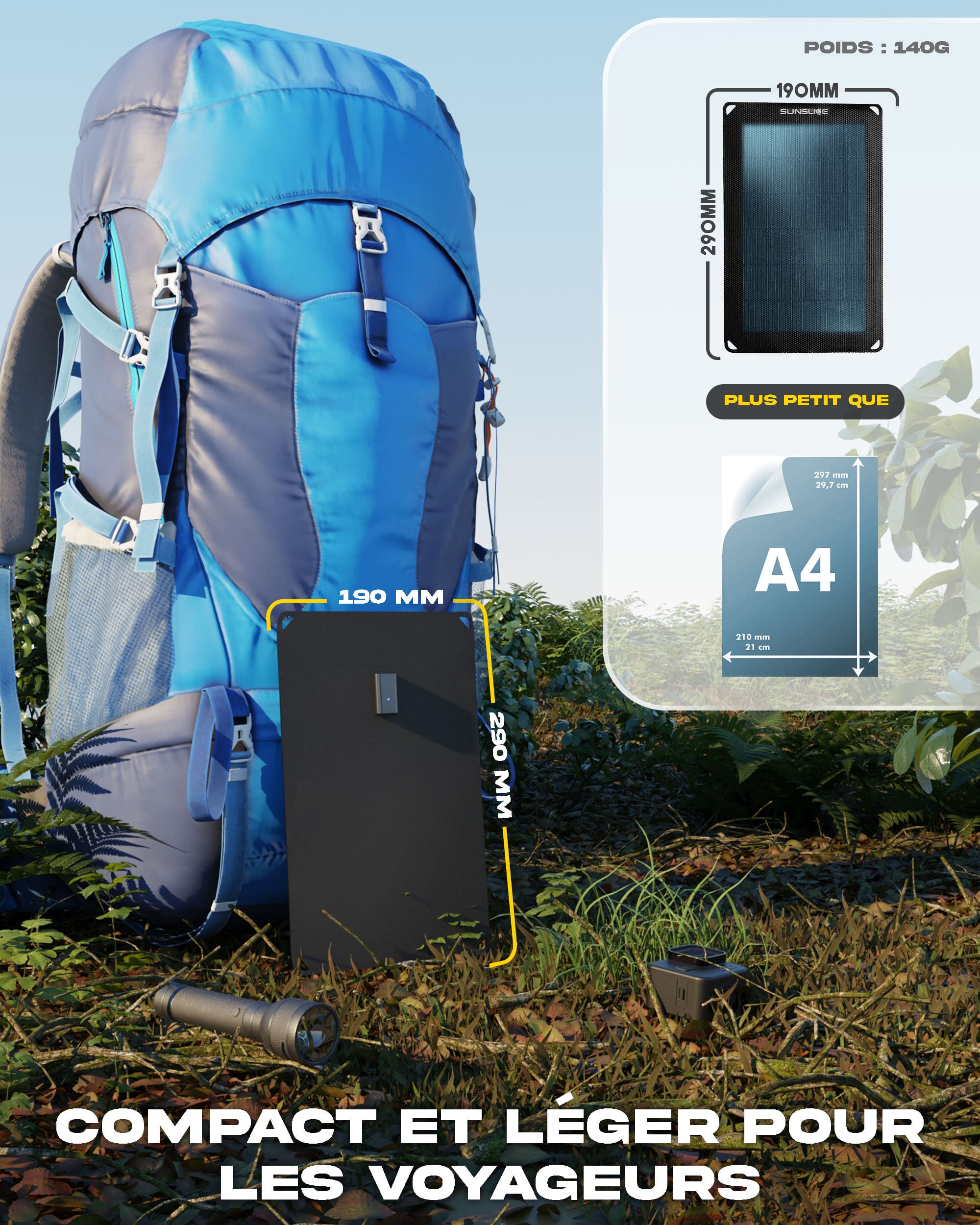 la fusion flex 6 sur un sac à dos. Taille : longueur = 190 mm largeur = 290 mm Poids : 140g