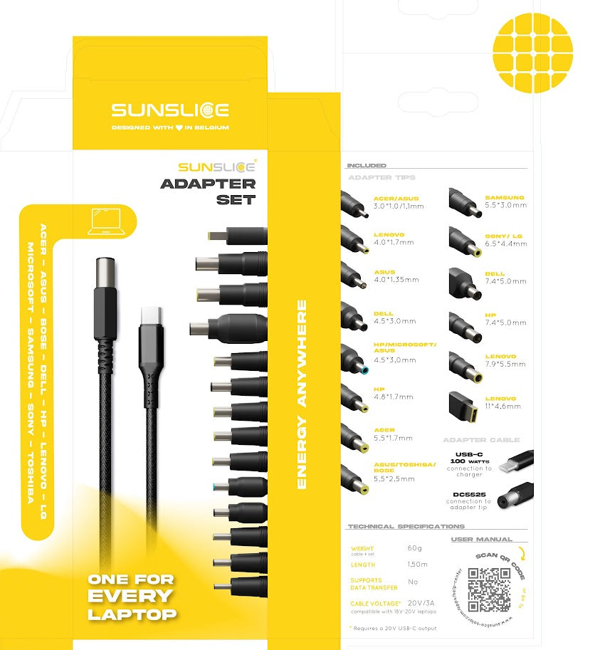 Laptop Power Plugs - 65 Watts - USB-C Cable and Adaptor Set - Sunslice