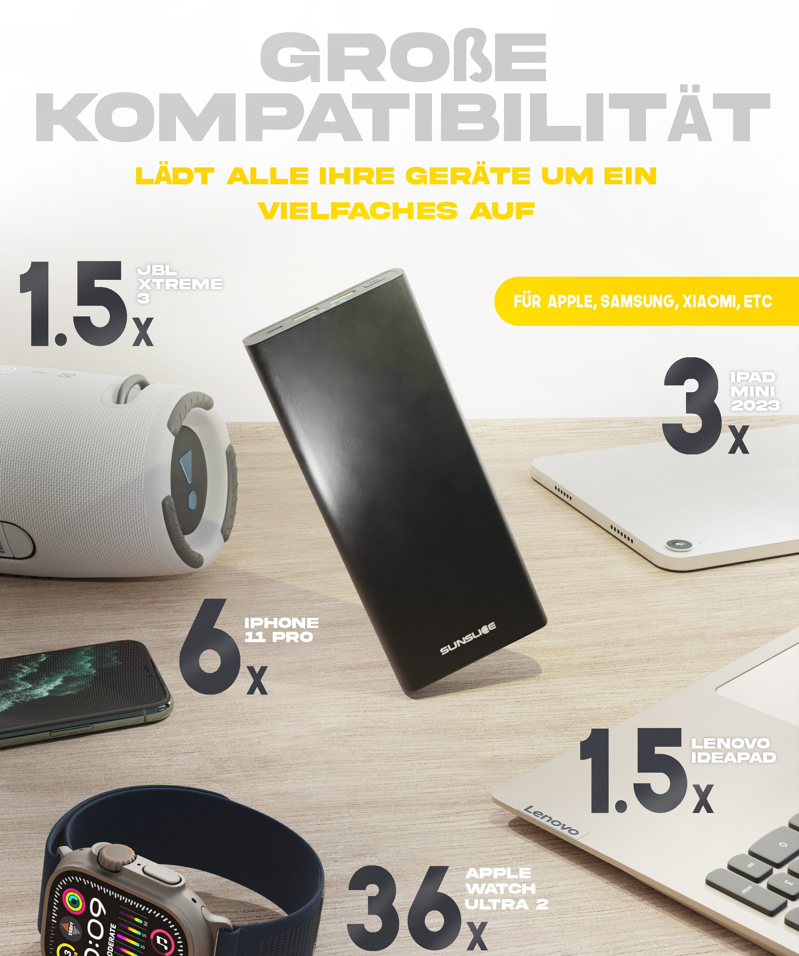 Gravity 100 Watts - Power Bank für Laptop - Sunslice