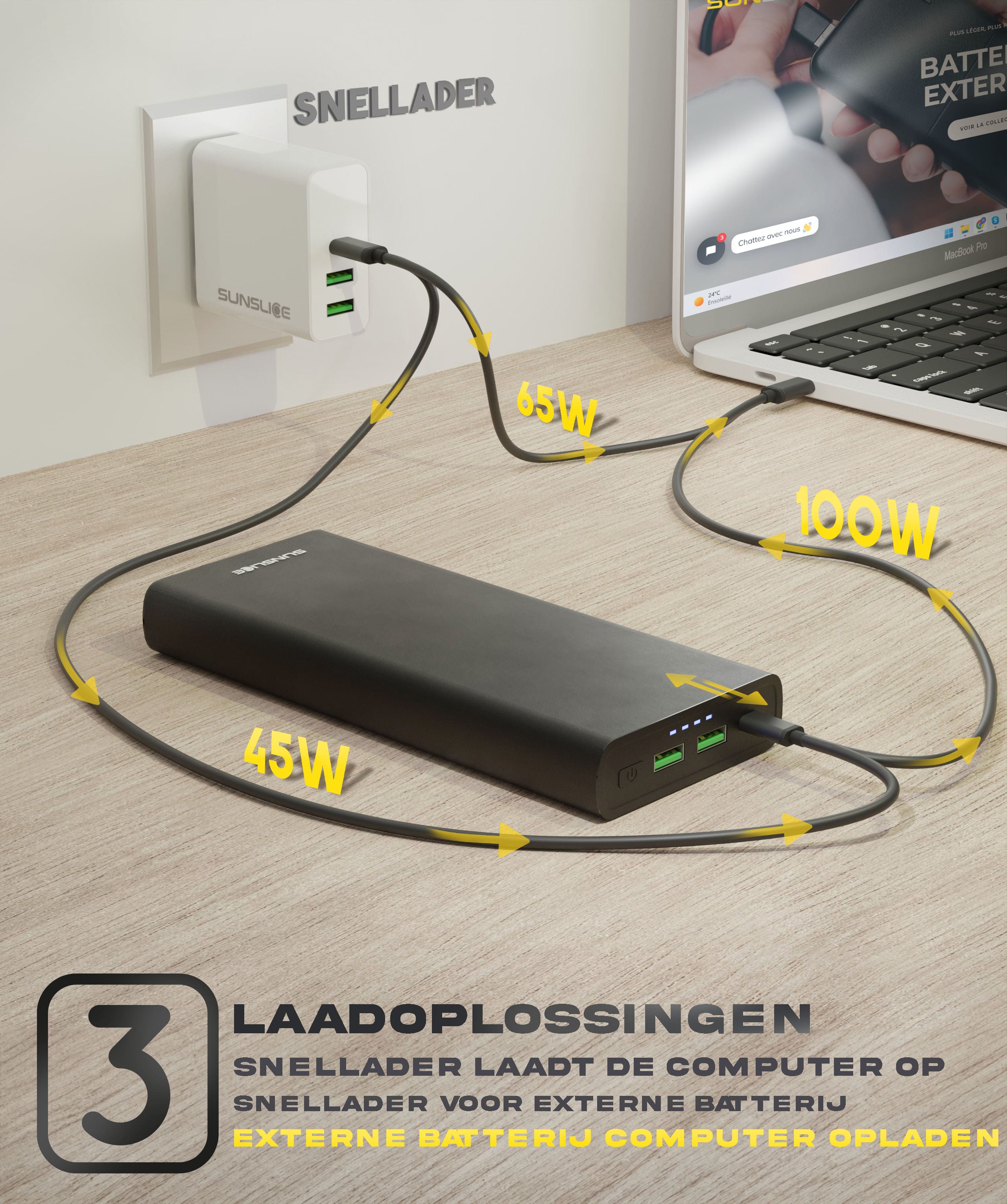 Gravity 100 Watt - Power Bank voor Laptop - Sunslice