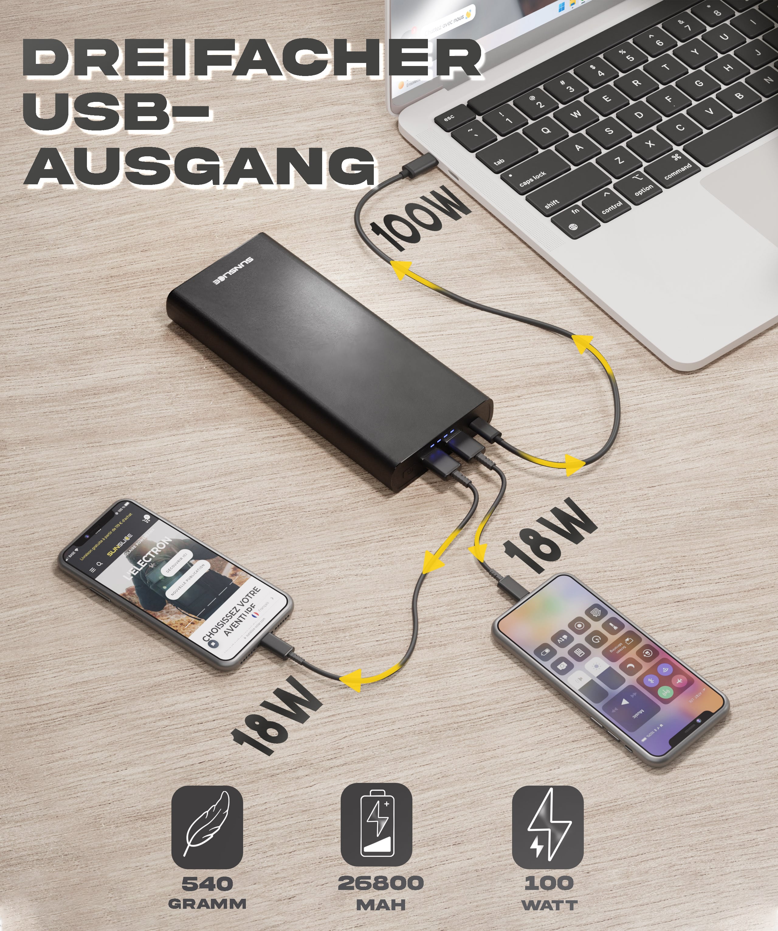 Gravity 100 Watts - Power Bank für Laptop - Sunslice