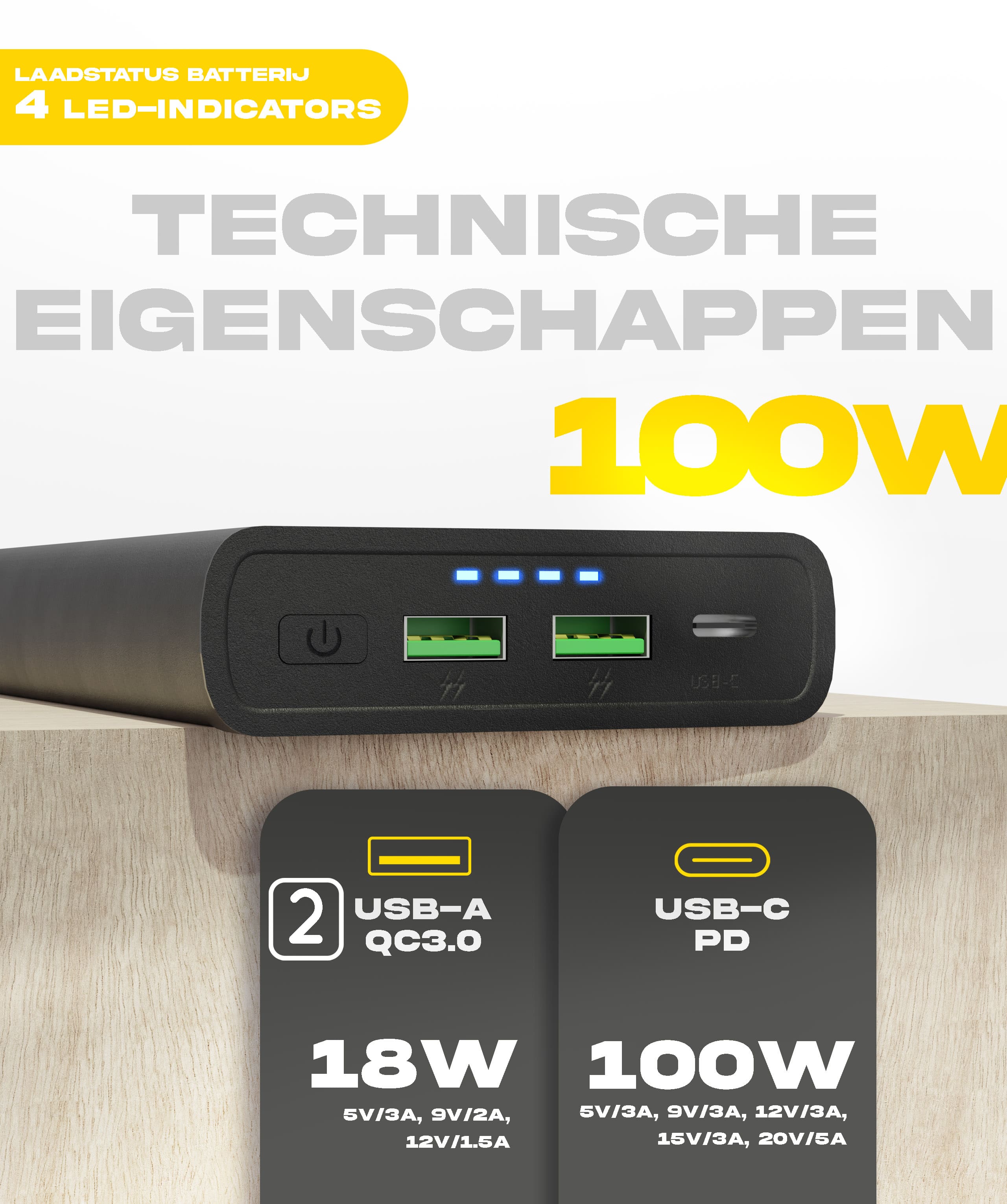 Gravity 100 Watt - Power Bank voor Laptop - Sunslice
