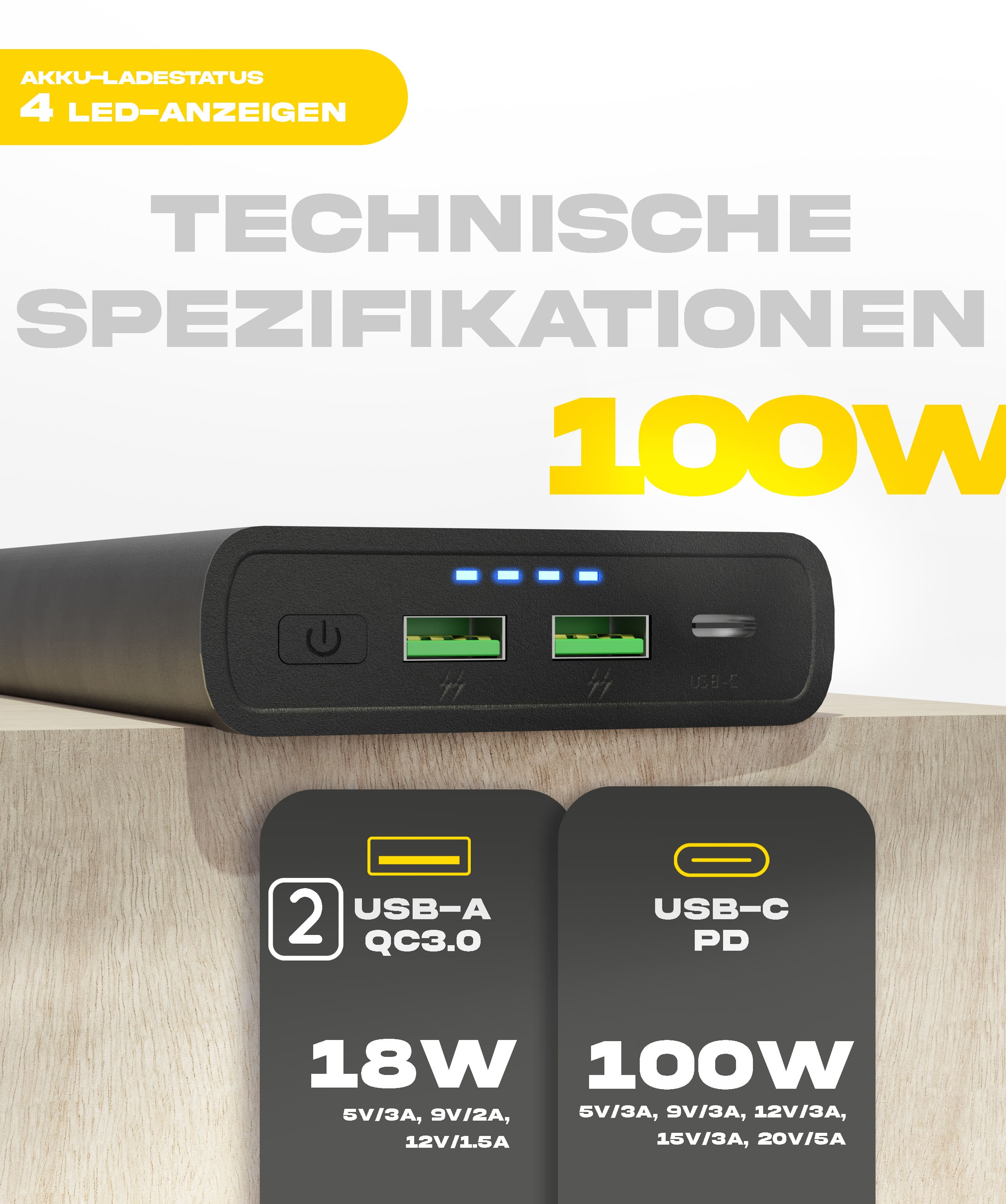 Gravity 100 Watts - Power Bank für Laptop - Sunslice