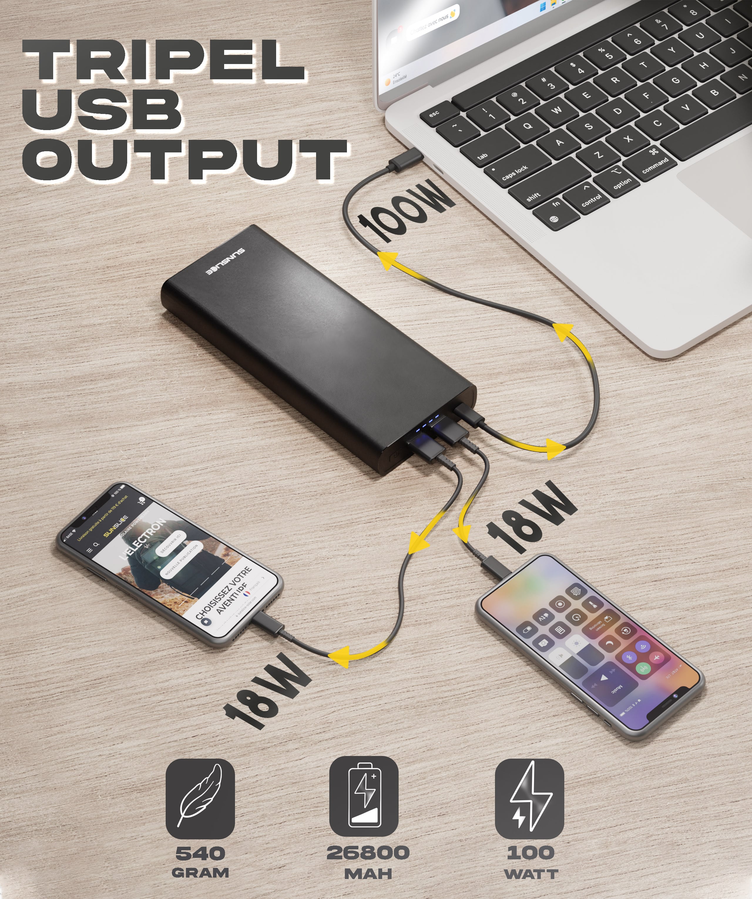 Gravity 100 Watt - Power Bank voor Laptop - Sunslice