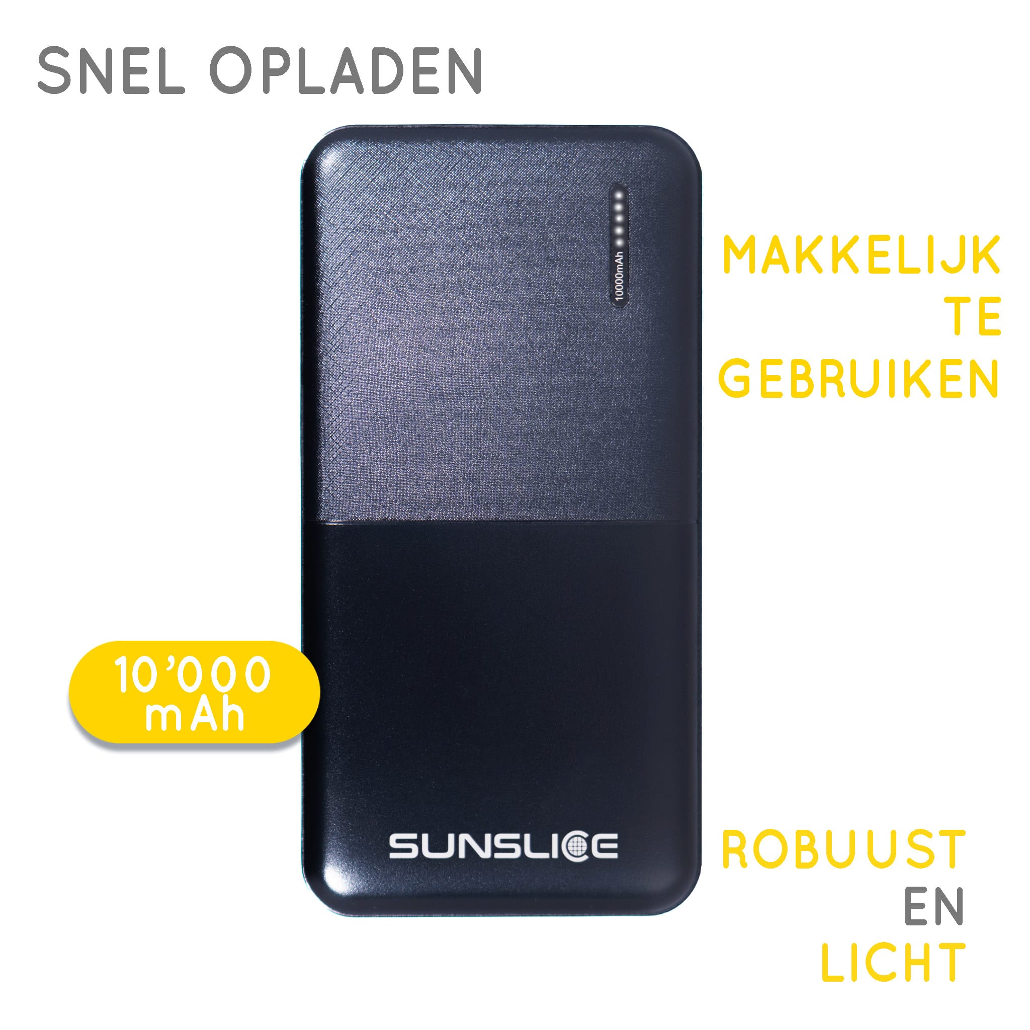 Powerbank Gravity 10. Capaciteit: 10000 mAh. Robuust en licht