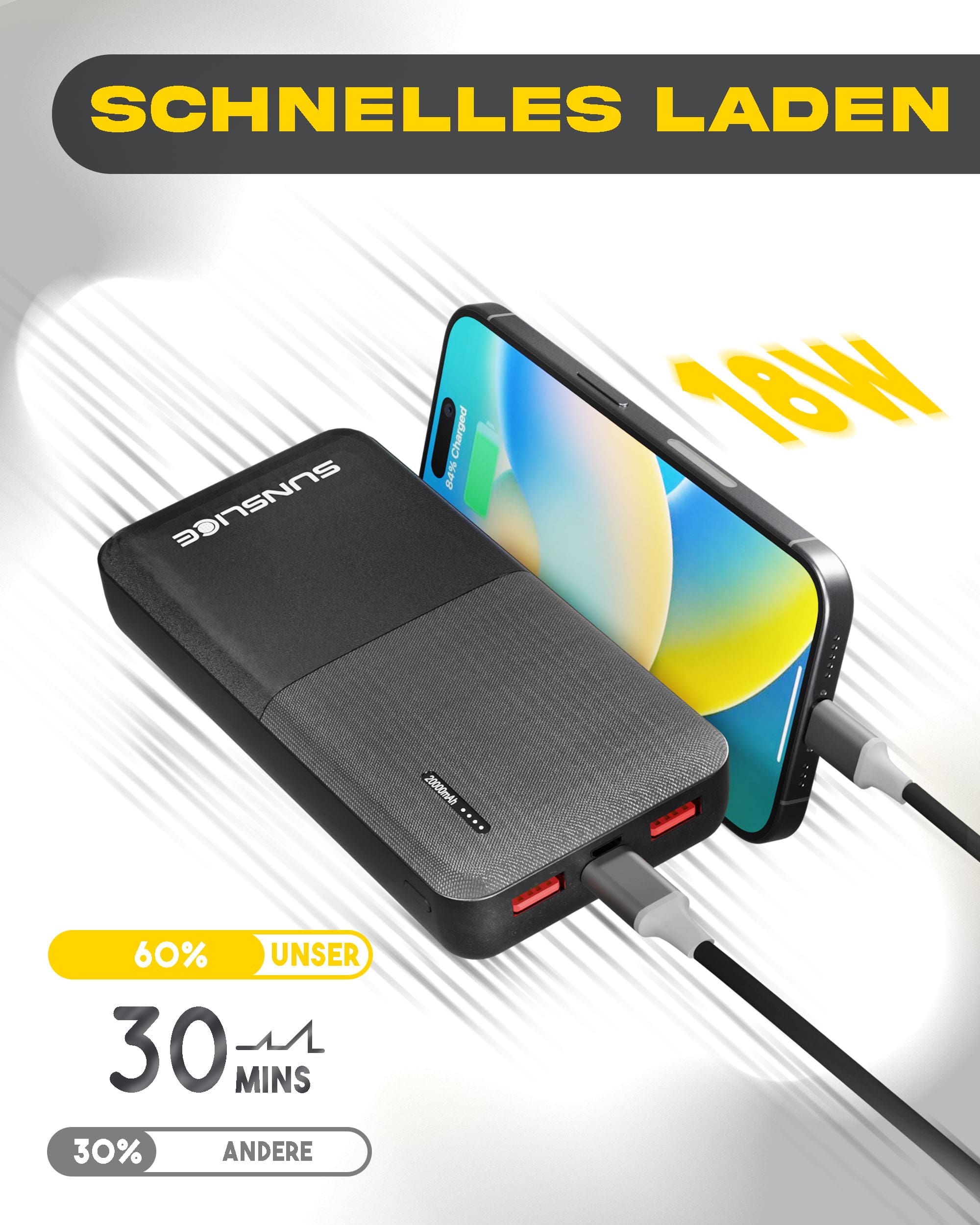 Die Gravity 20 Powerbank 20000mah lädt ein smartphone schnell auf