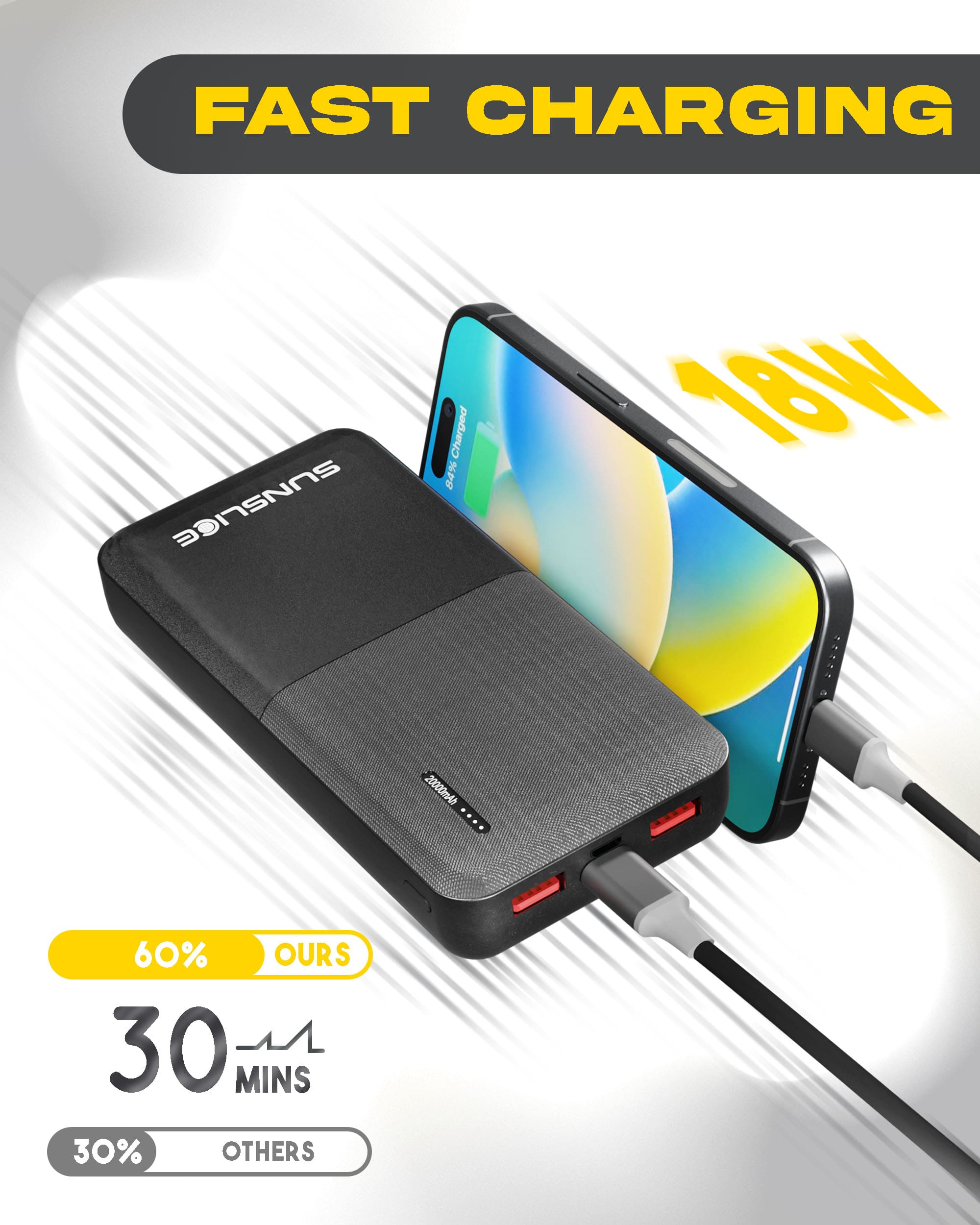 The Gravity 20 power bank 20000mah fast charging a smartphone