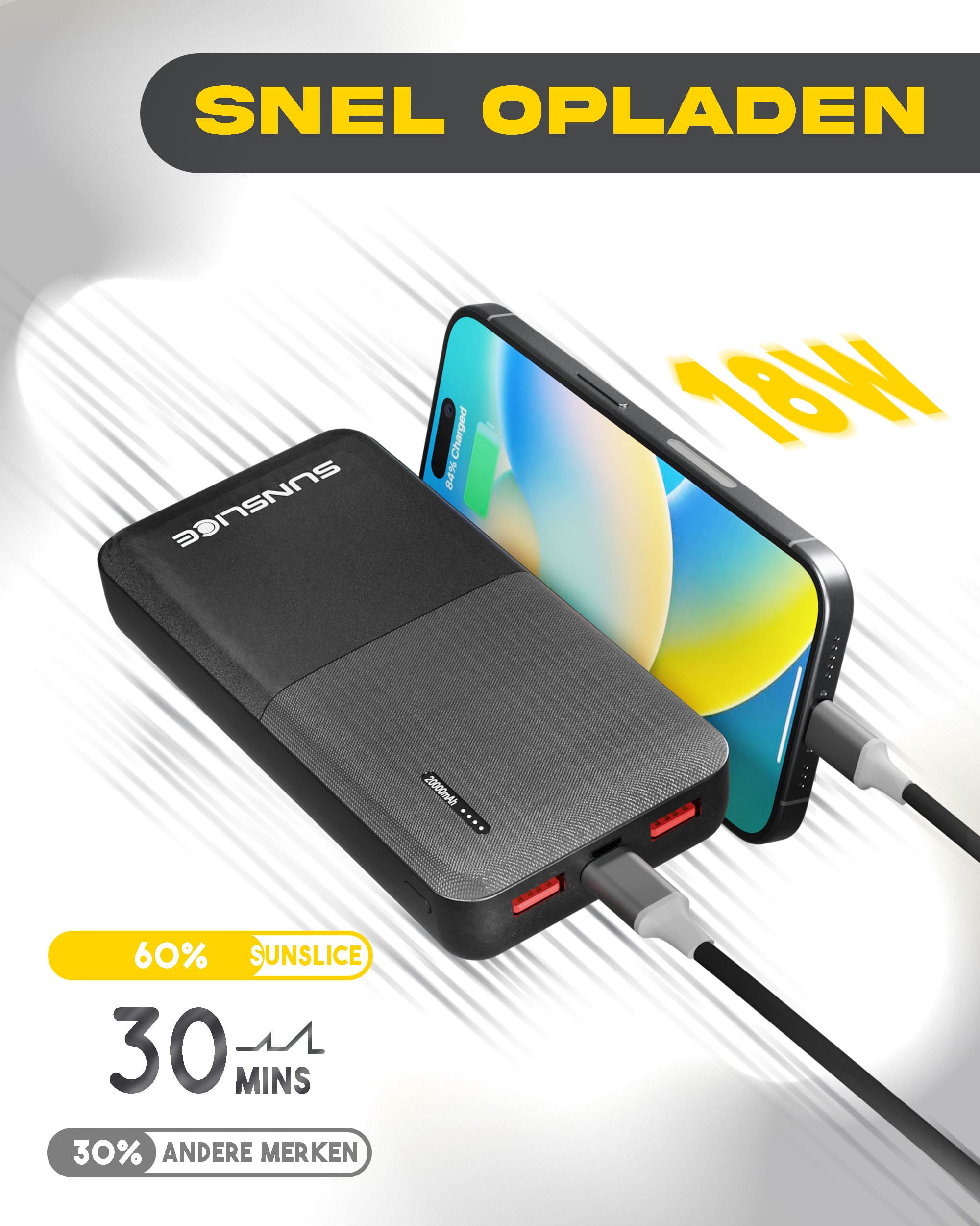 De Gravity 20 20000mah powerbank voor het snel opladen van een smartphone