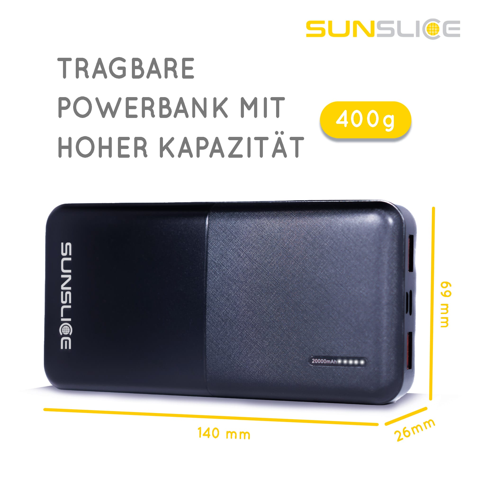 Gravity 20'000 mAh - Schnelle tragbare Powerbank - Sunslice