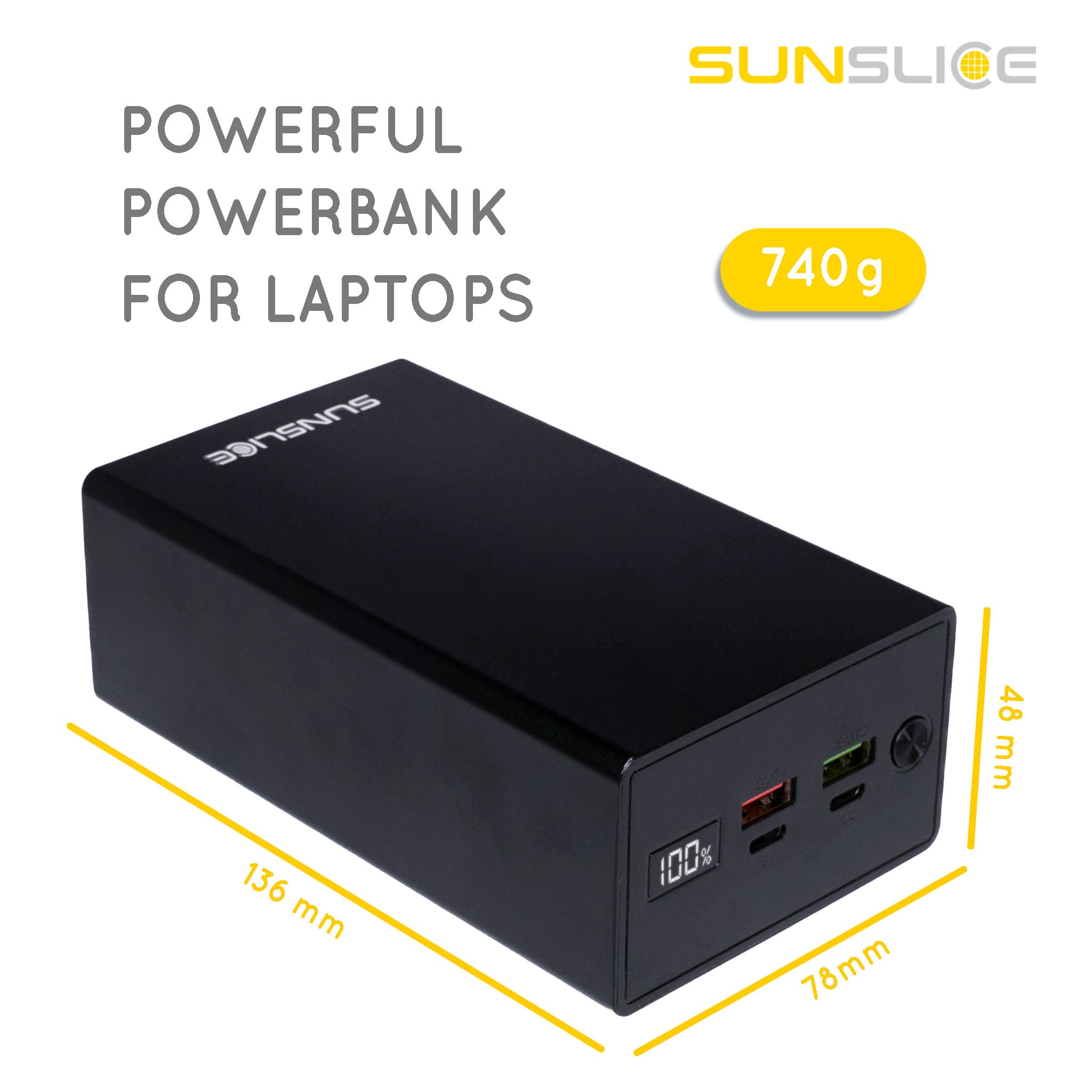 Gravity 40 laptop power bank size: 136mm, 78mm, 48mm. Weight: 760g