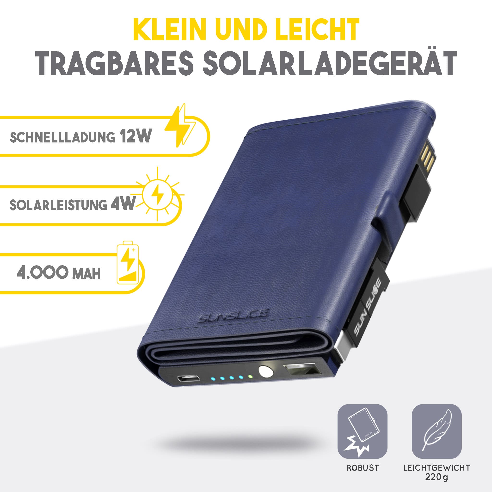 Kleines und leichtes tragbares Solarladegerät: Kapazität: 4000 mAh, Solarleistung 4W