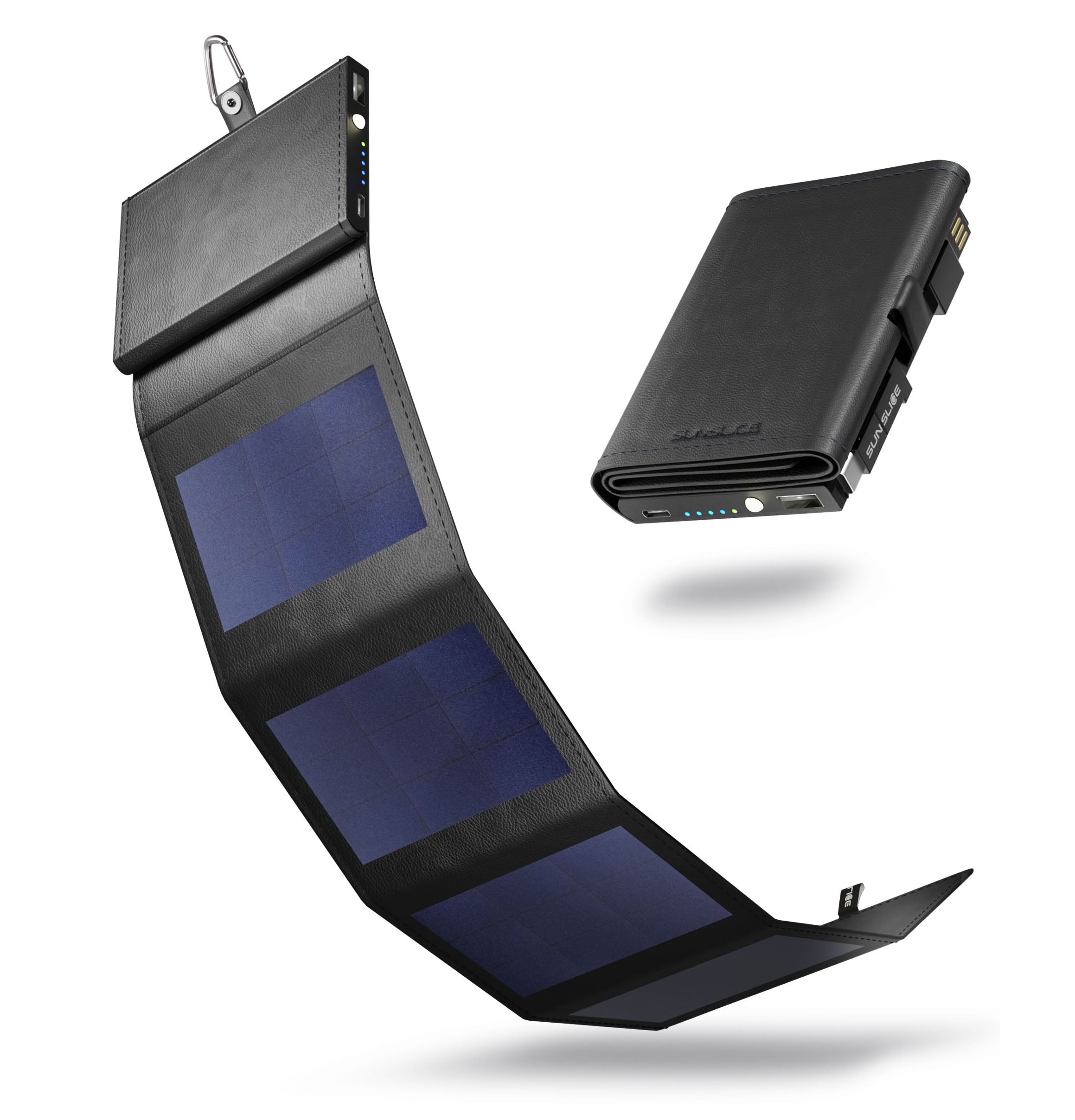best solar power bank Photon black one open (4 mini panel) and one close