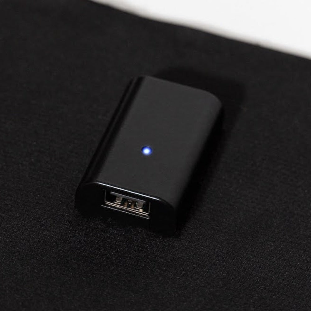 zoom in on the USB ports of a foldable solar panel