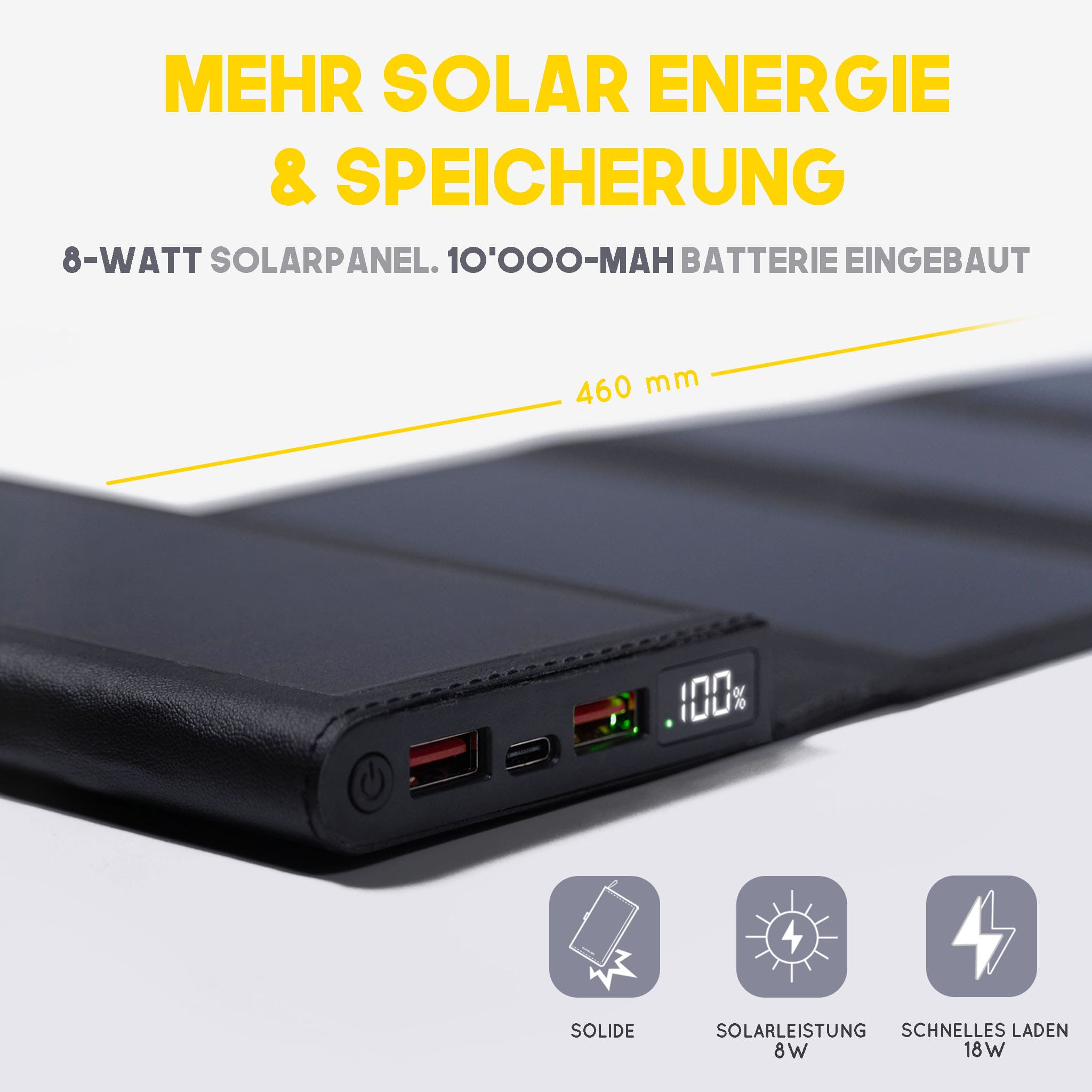 Elektronen auf weißem Hintergrund mit unscharfen Solarzellen auf der Rückseite