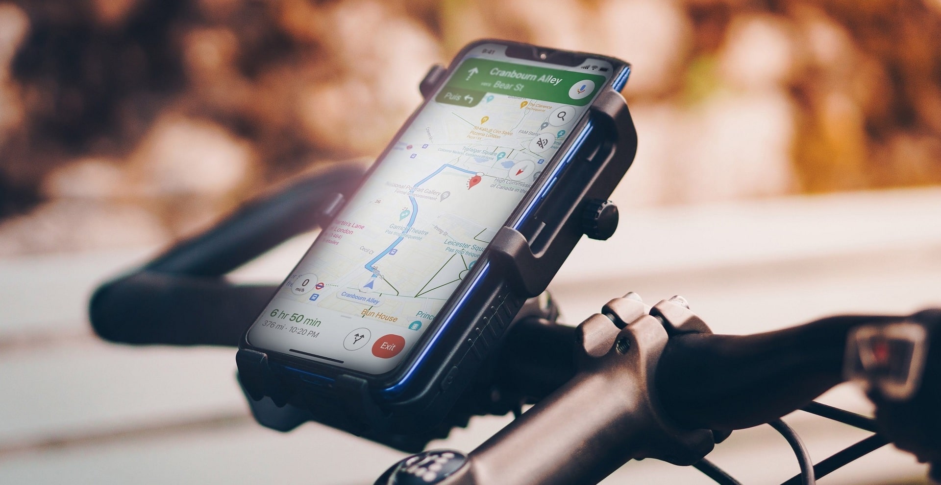 Bike Phone Holder with integrated battery also works as phone mount for motorbikes