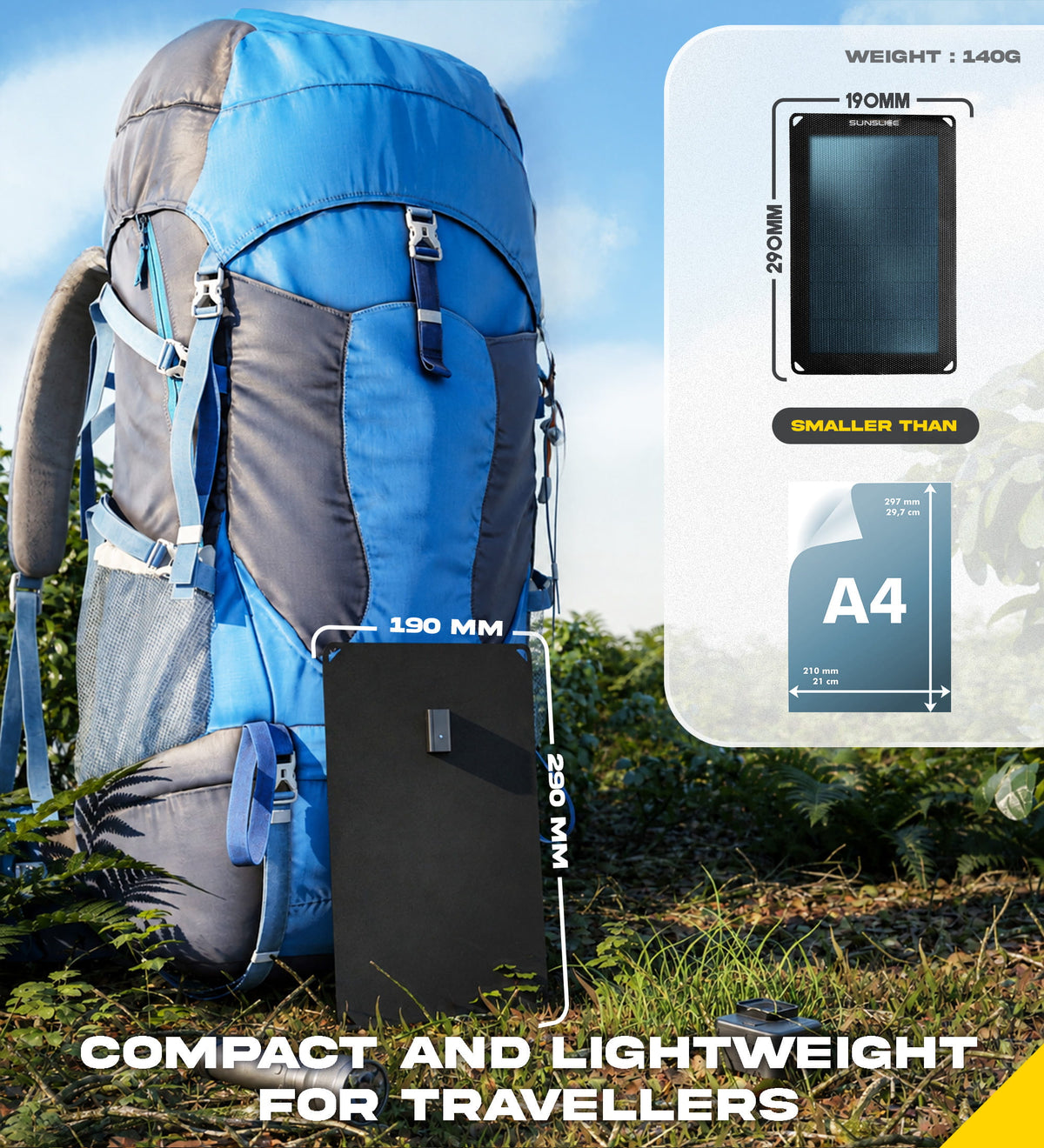 el Fusion Flex 6 en una mochila. Tamaño: longitud = 190 mm ancho = 290 mm Peso: 140 g