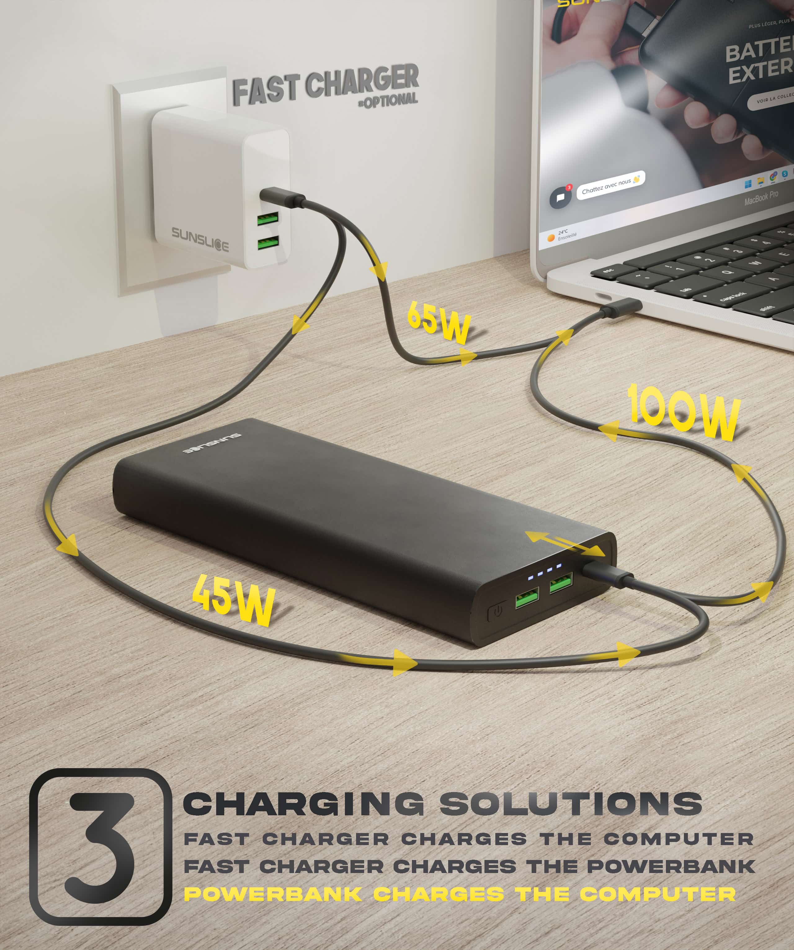 Gravity 100 Watts - Power Bank for Laptop - Sunslice