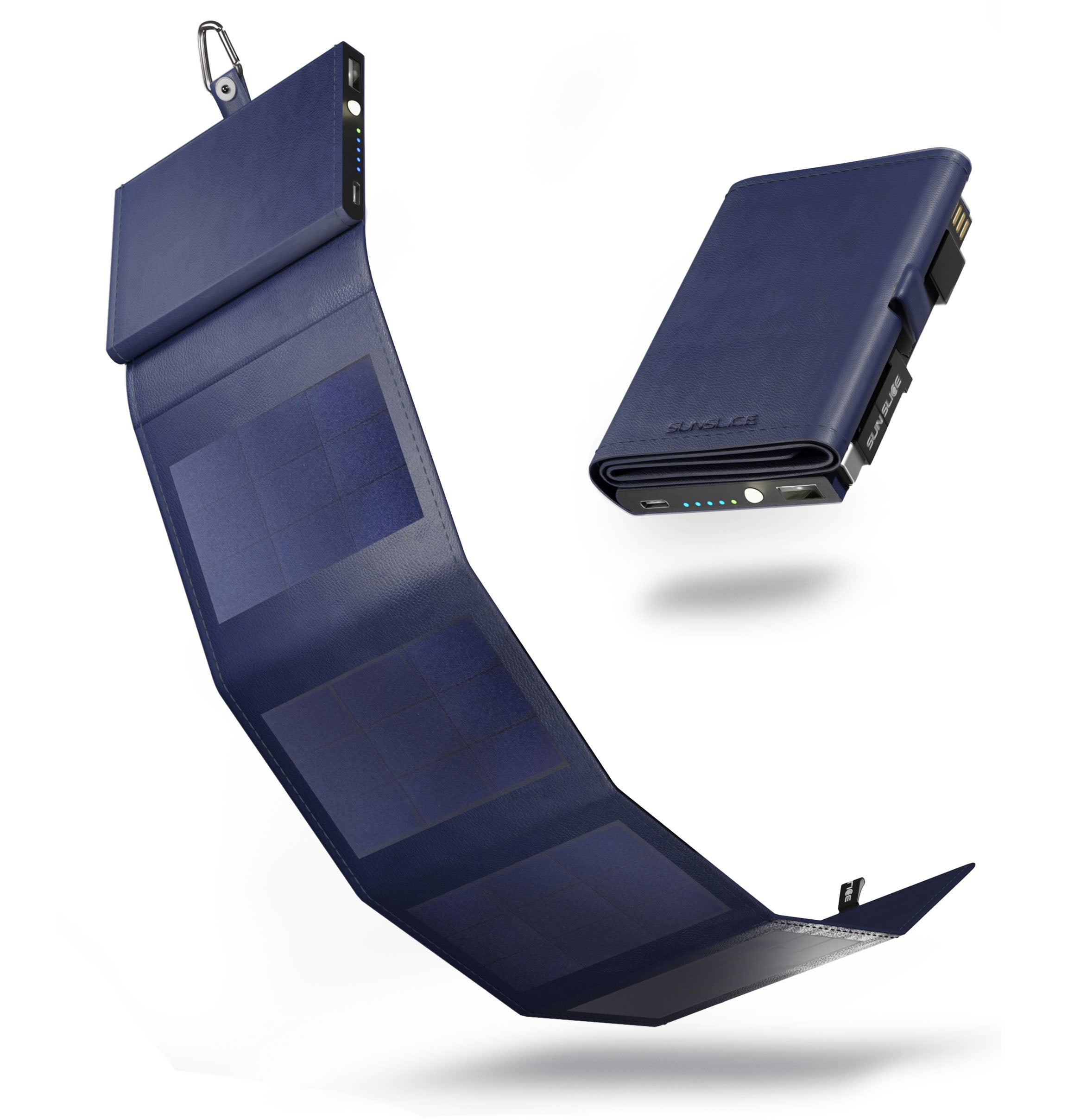 meilleure Batterie Externe solaire Photon bleu un ouvert (4 mini panneaux) et un fermé