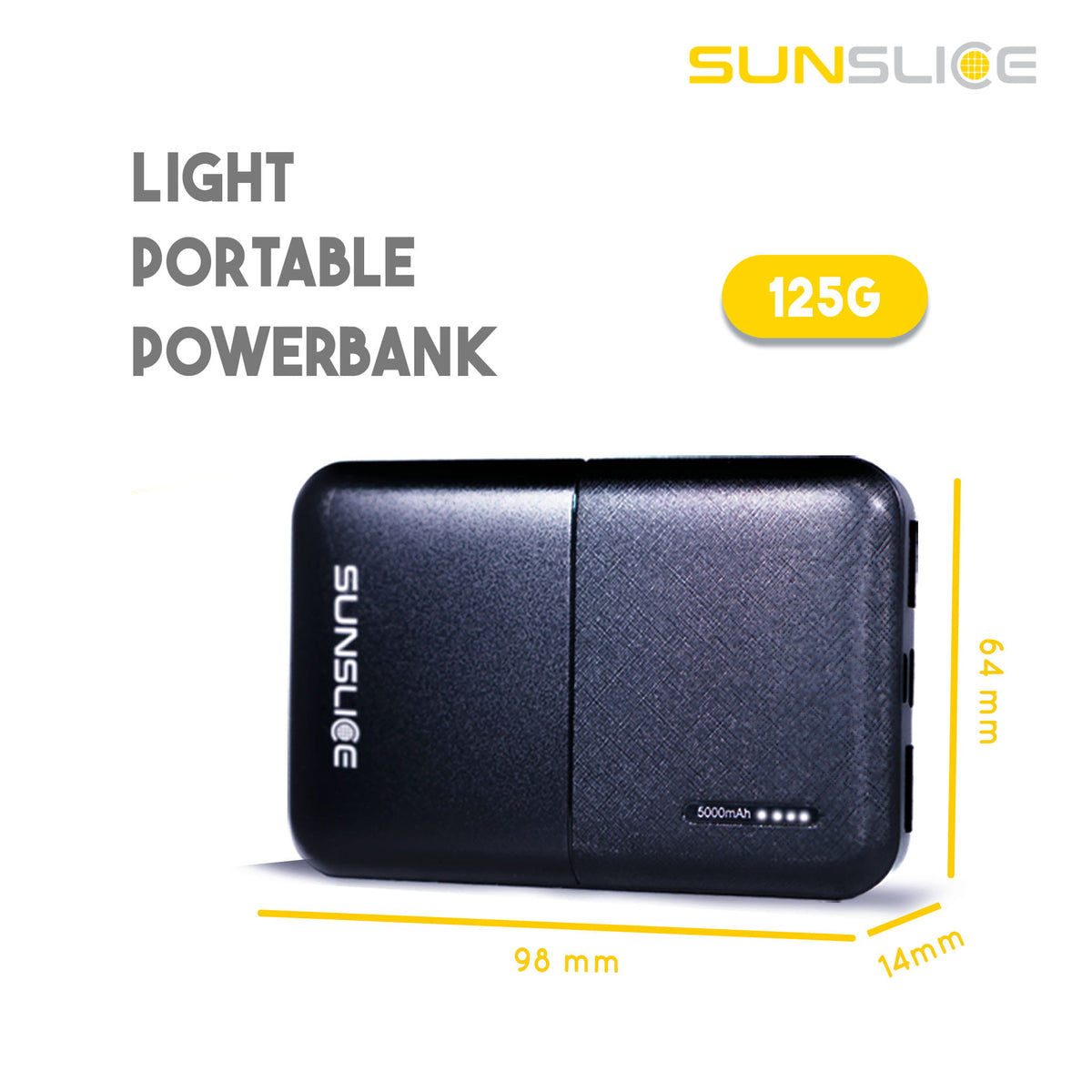 Powerbank Gravity5 on white background with dimensions