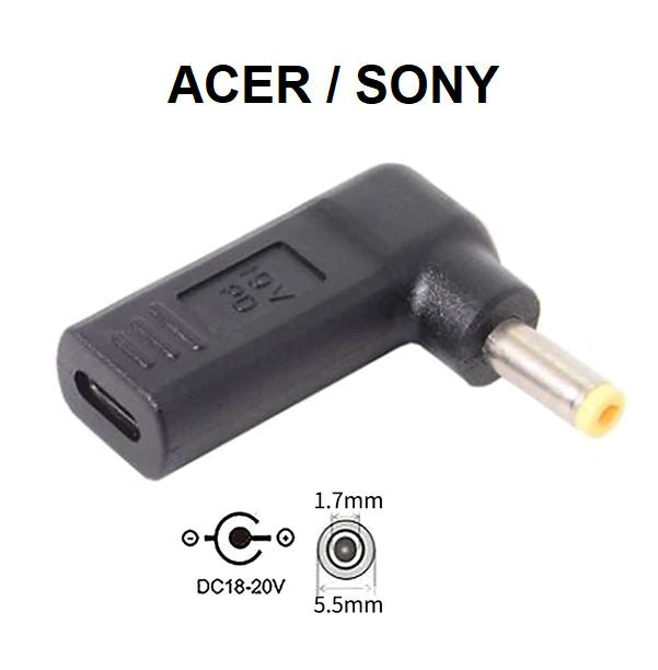Adaptateur USB-C pour ordinateur portable - 1,7mm x 5,5mm - 19V - Pour Acer  /Sony