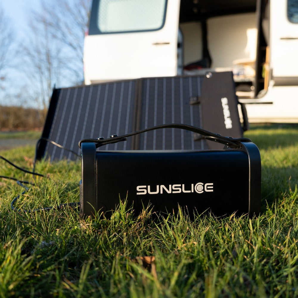 solar generator gravity756 for home with a solar powered outlet behind