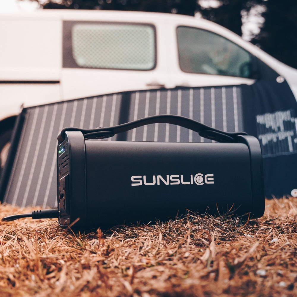 solar generator gravity756 for home with a solar powered outlet behind