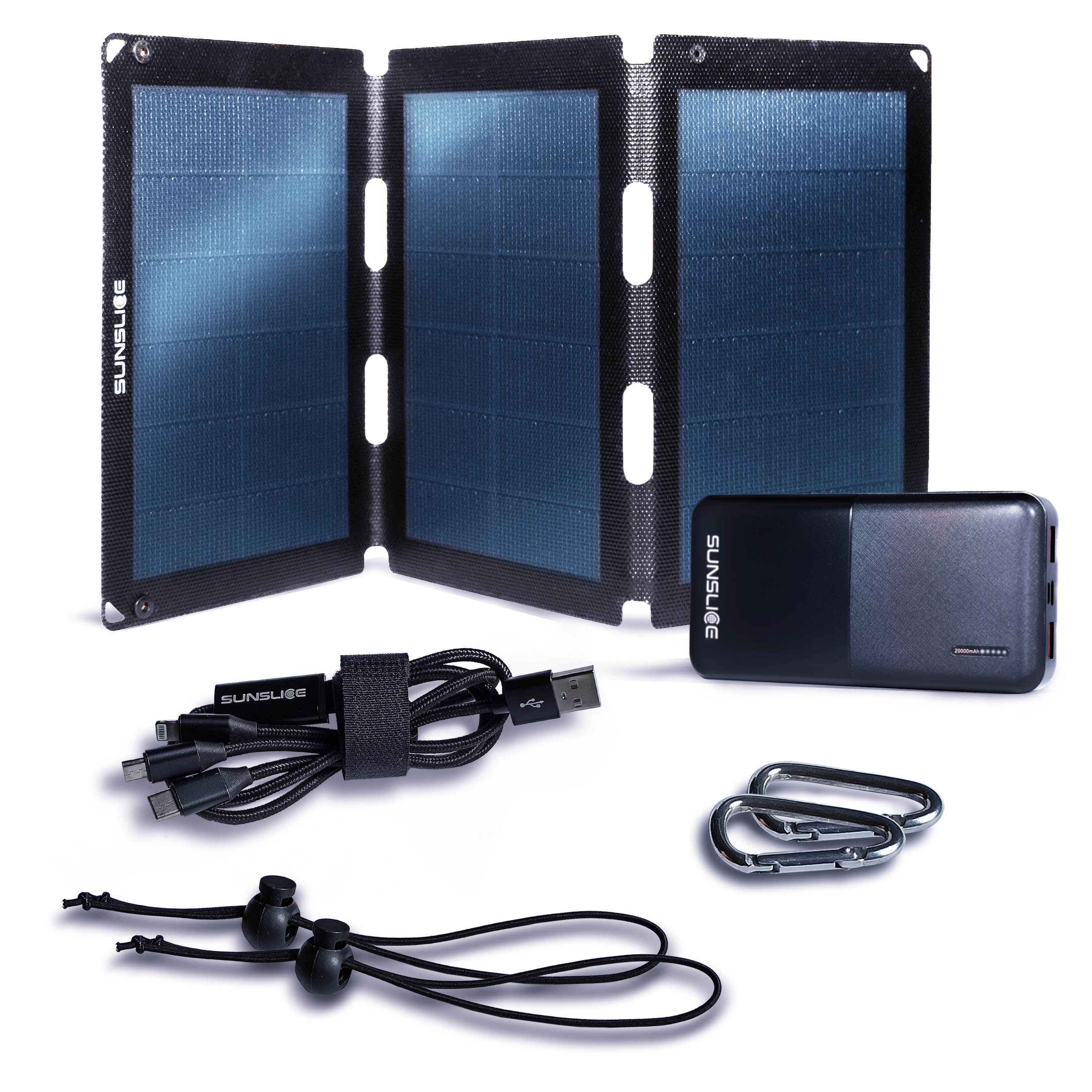 sunslice panneau solaire portable de 18 watts et banque d'énergie de 20000mAh kit nomade