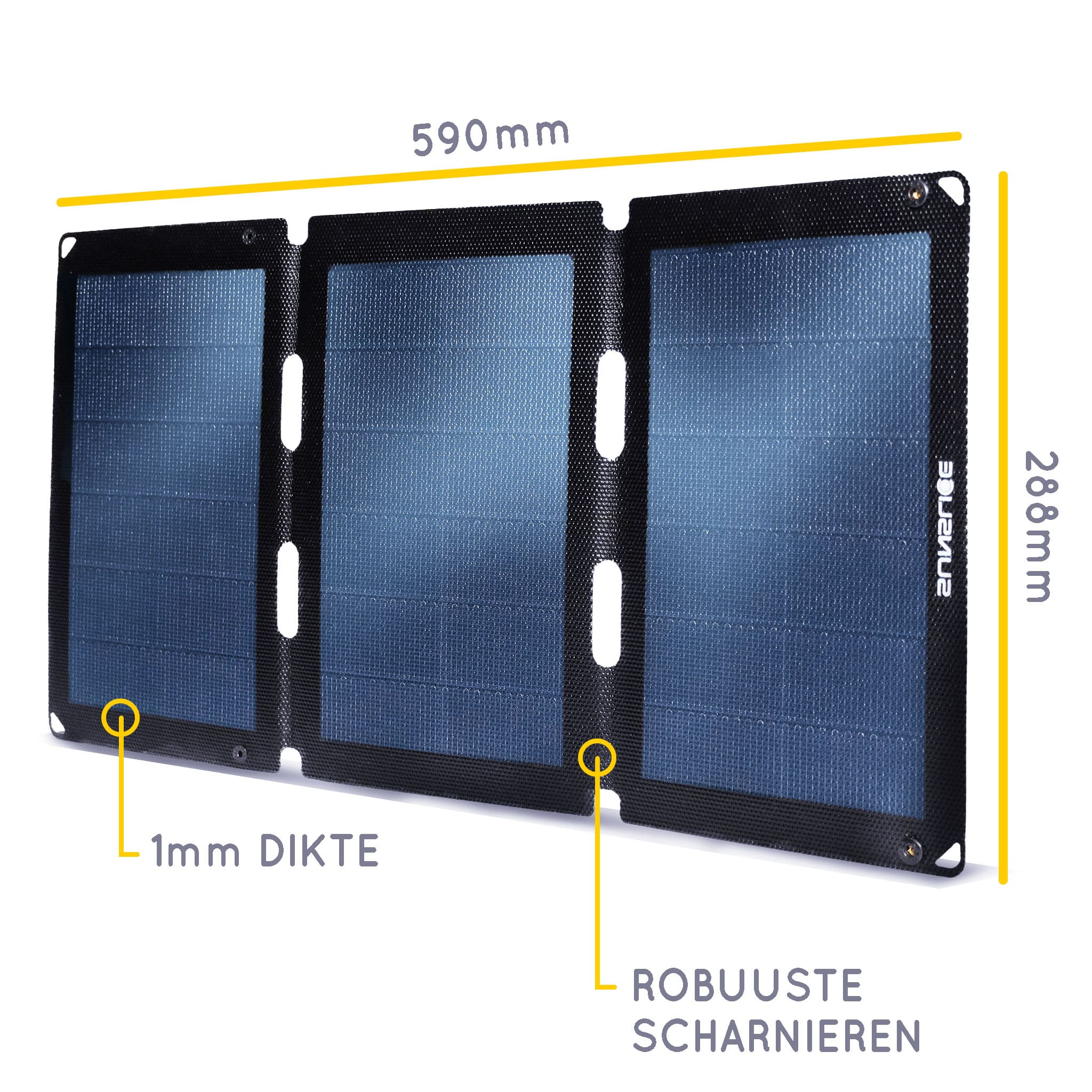 Zonnepaneel (3 panelen) informatie : Afmetingen : 590 mm, 288 mm, dikte 1 mm.