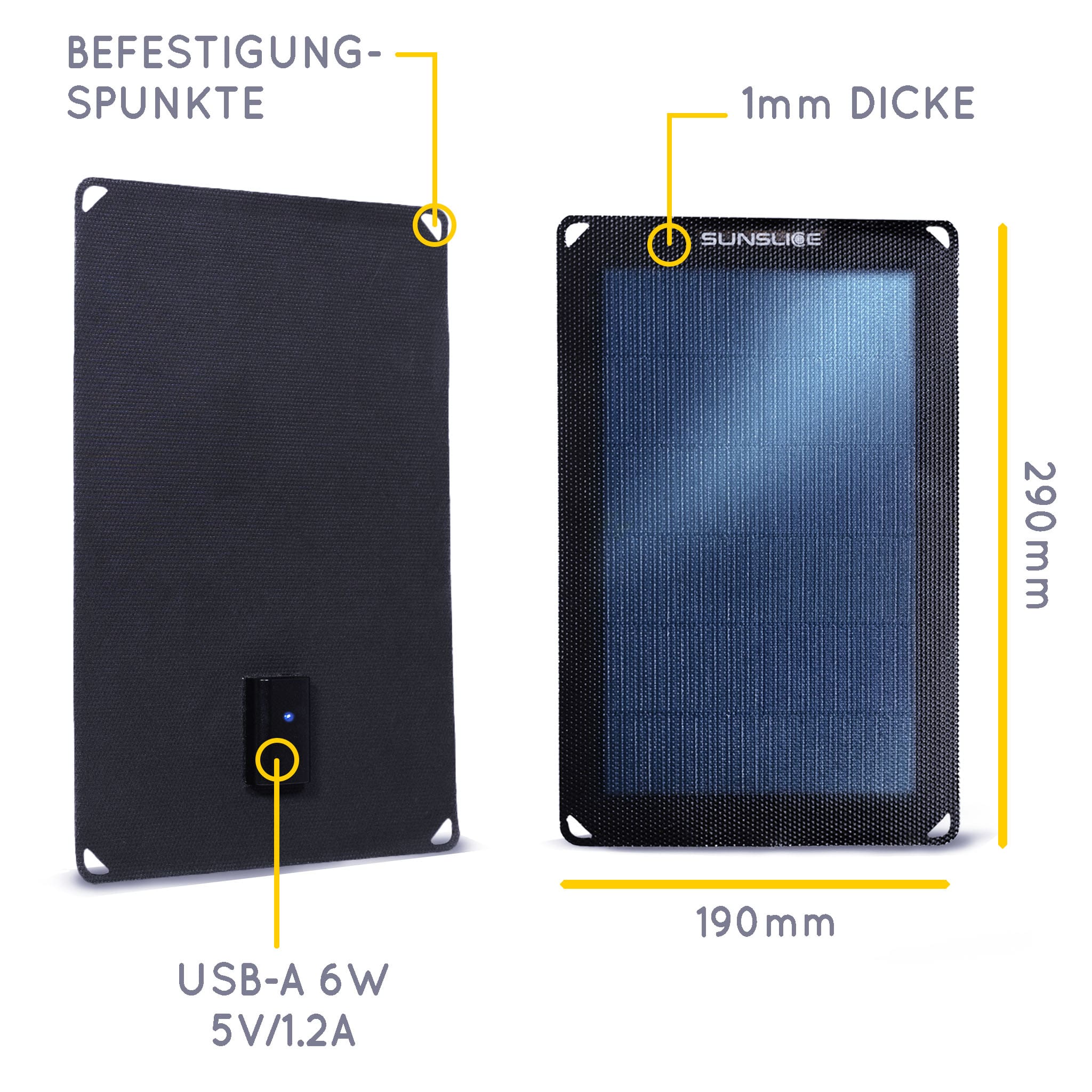 tragbares Solarpanel für Camping mit einem einzigen Panel; Größe: 290mm, 190 mm, 1 mm und ein USB-A 6W 