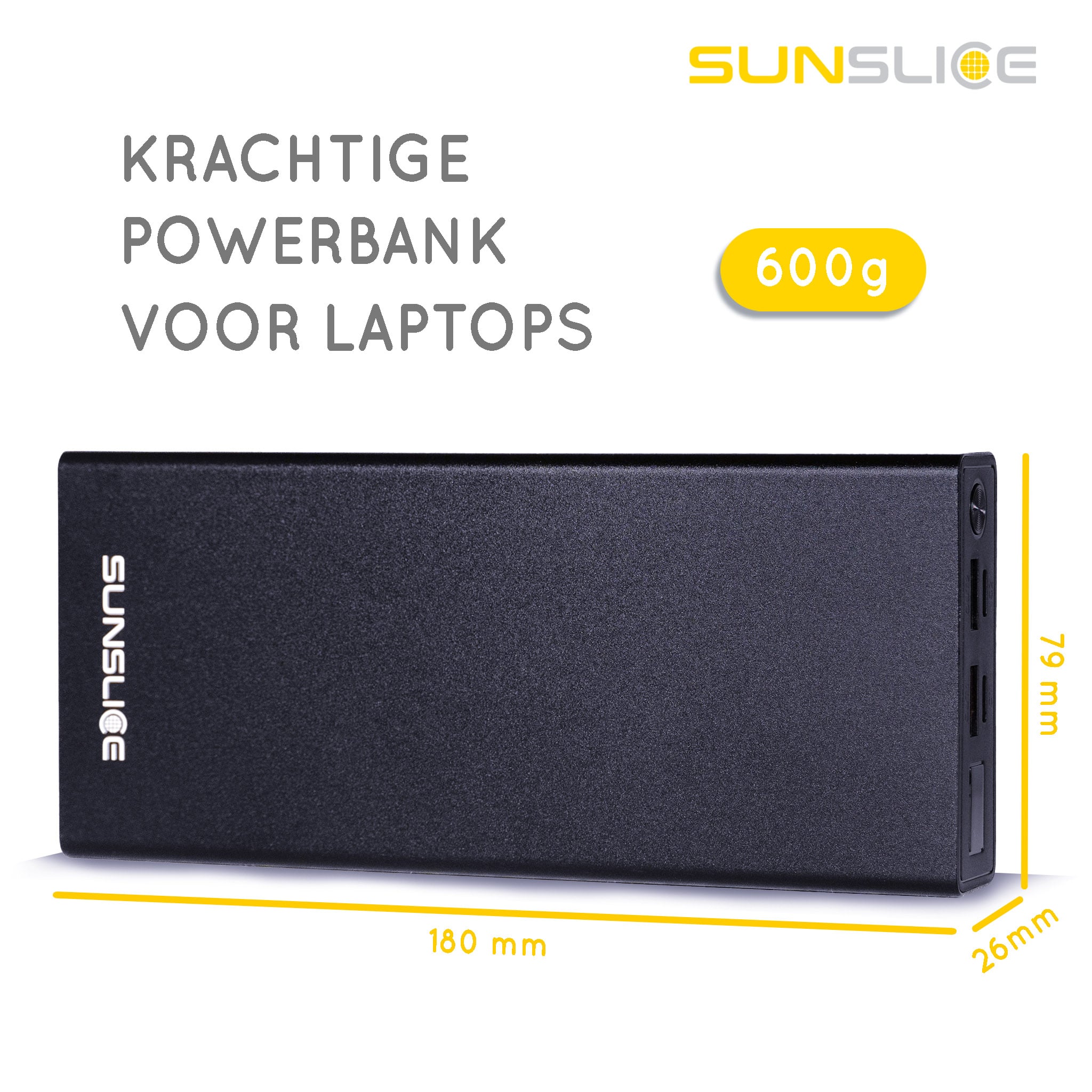 Powerbank Gravity 27 maatinformatie: 180 mm, 79 mm, 26 mm. Gewicht: 600g Krachtige powerbank voor laptop