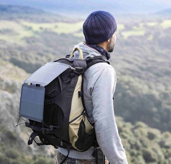 Collection of hiking gear and products such as portable solar panels, solar chargers and power banks