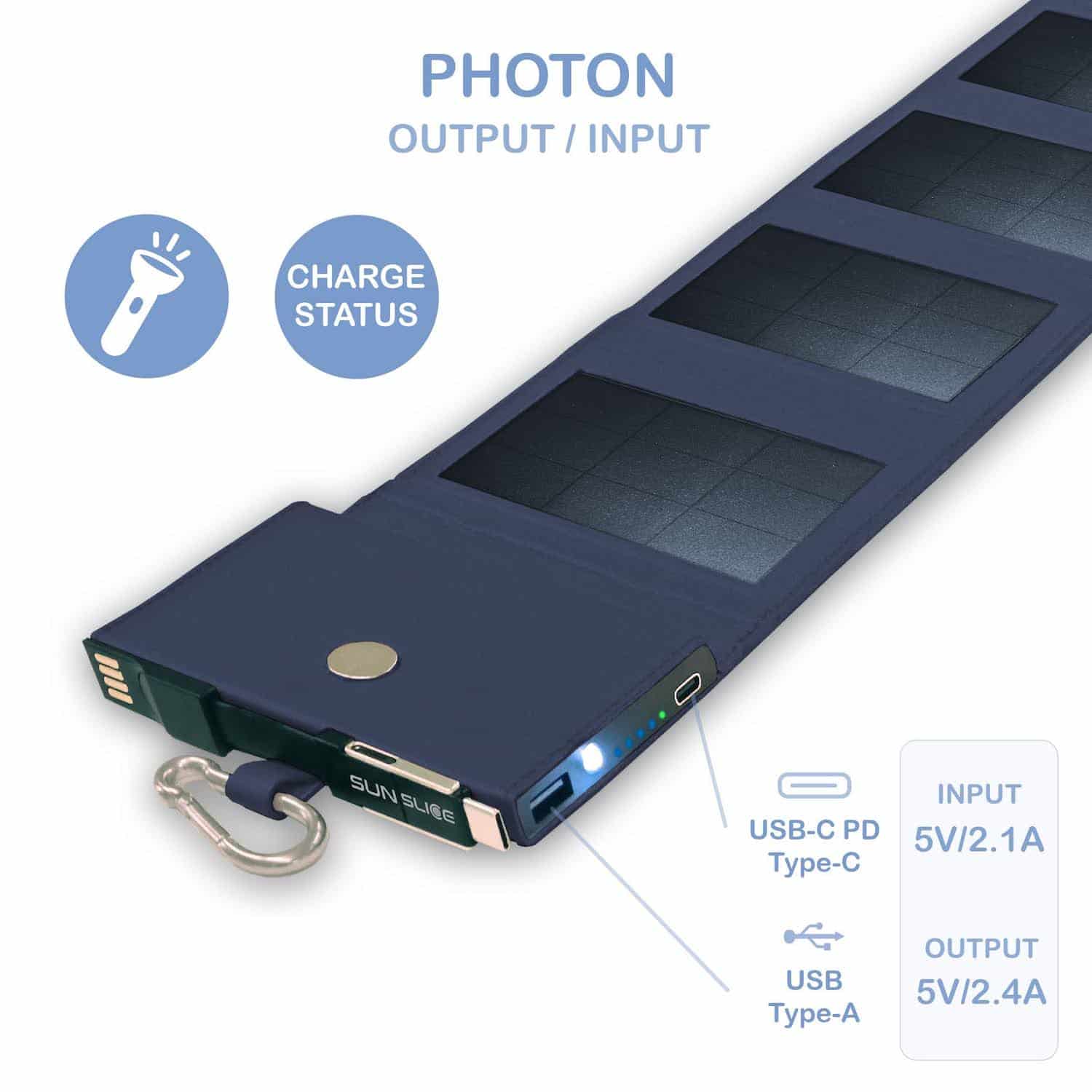 photon beste zonne-energiebank op witte achtergrond met enkele functies