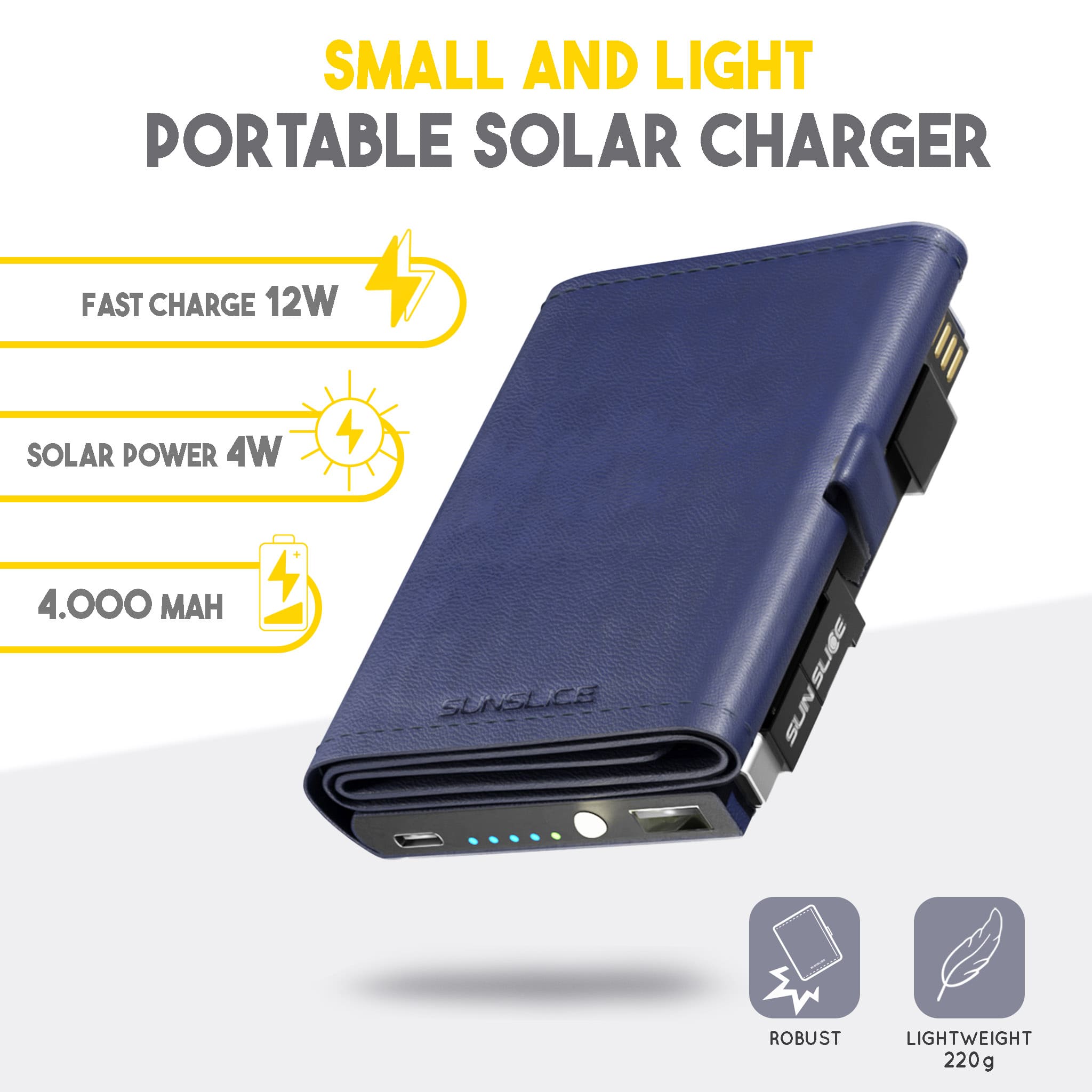 Small and light portable solar charger : Capacity : 4000 mAh, Solar power 4W