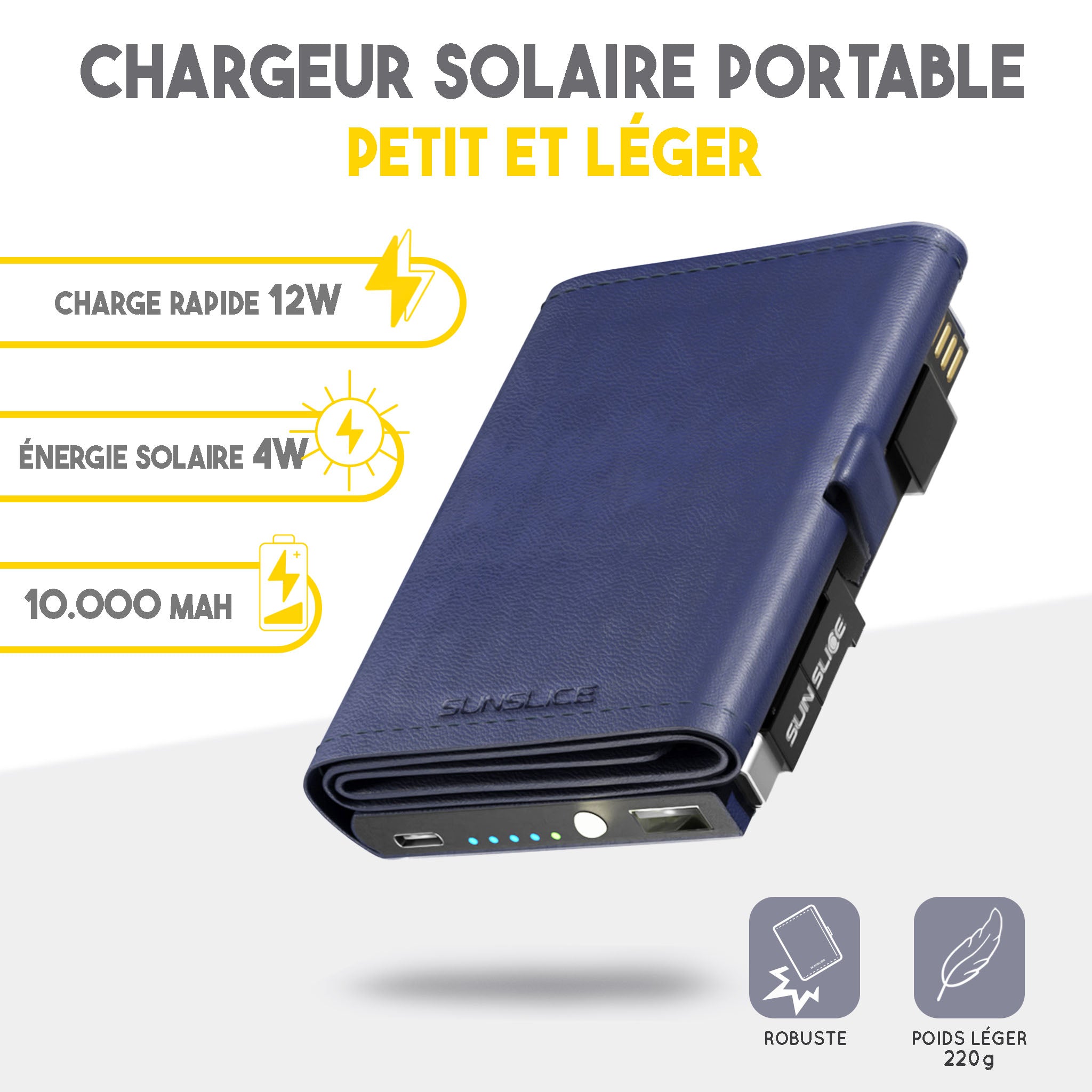 Petit chargeur solaire portable et léger. Flottant fermé photon au milieu de l'image