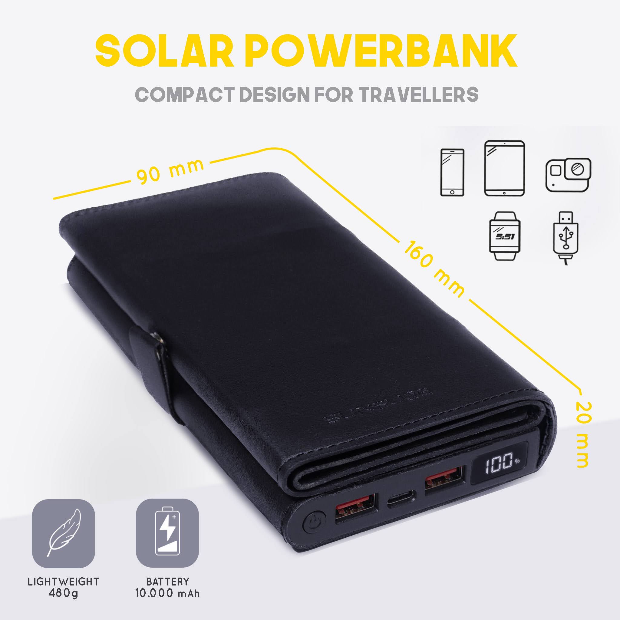 sunslice's new solar power bank with integrated 10000mAh battery and LCD display