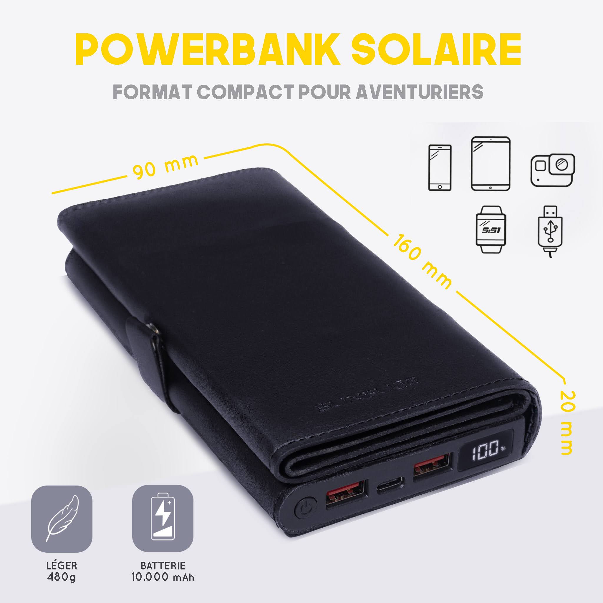La nouvelle batterie solaire portable de la marque Sunslice avec une batterie externe 10000mAh et un écran LCD intégrés