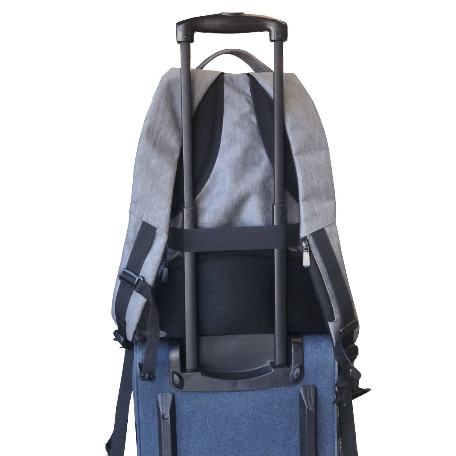 photo of a grey backpack Zenith with solar panels on a white background