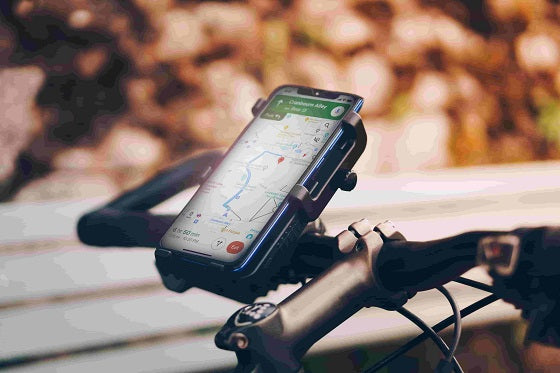 Phone mount for bike and motorbike, phone holder with integrated power bank inside