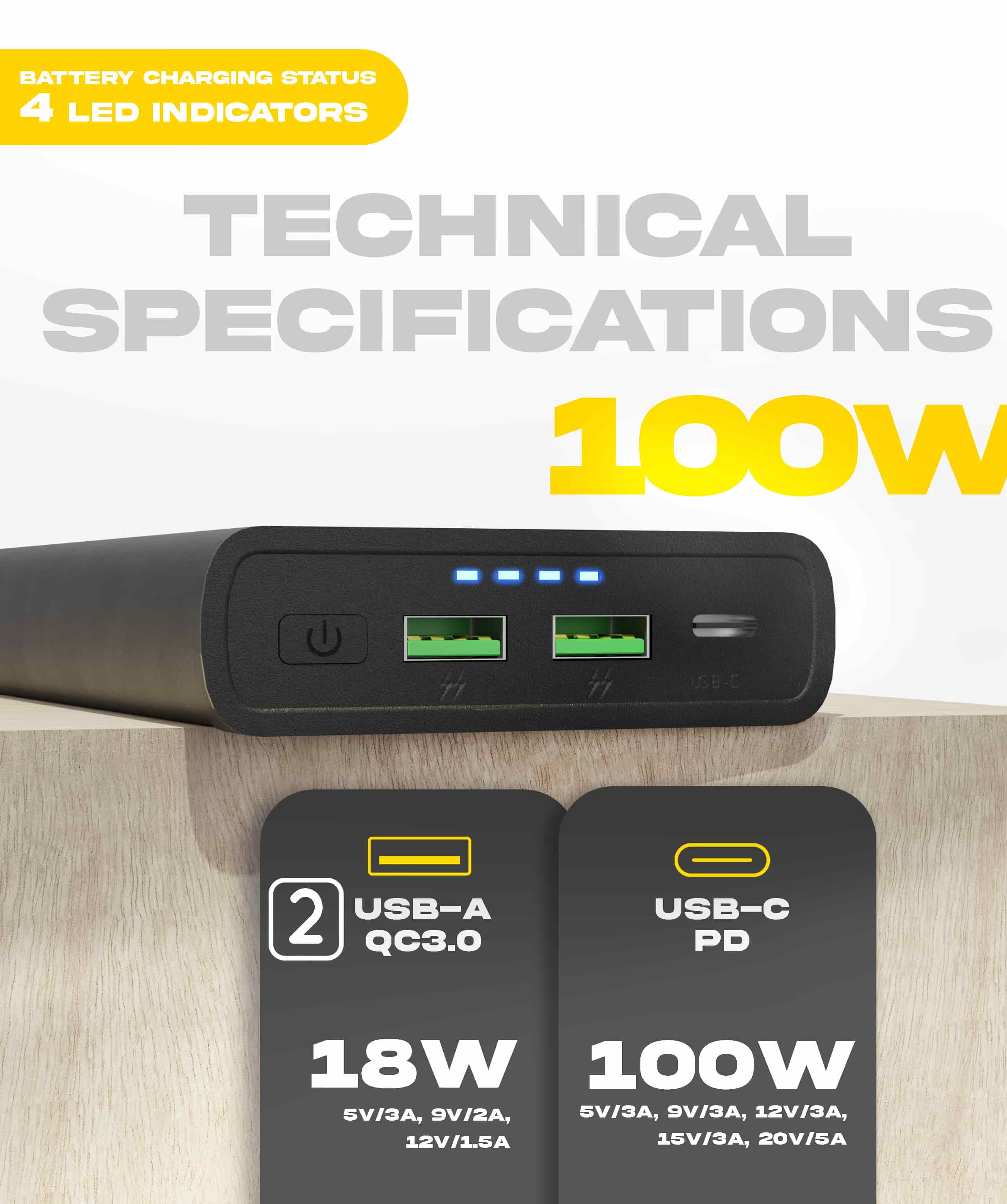 Powerbank pour ordinateur - Batterie externe 100 W