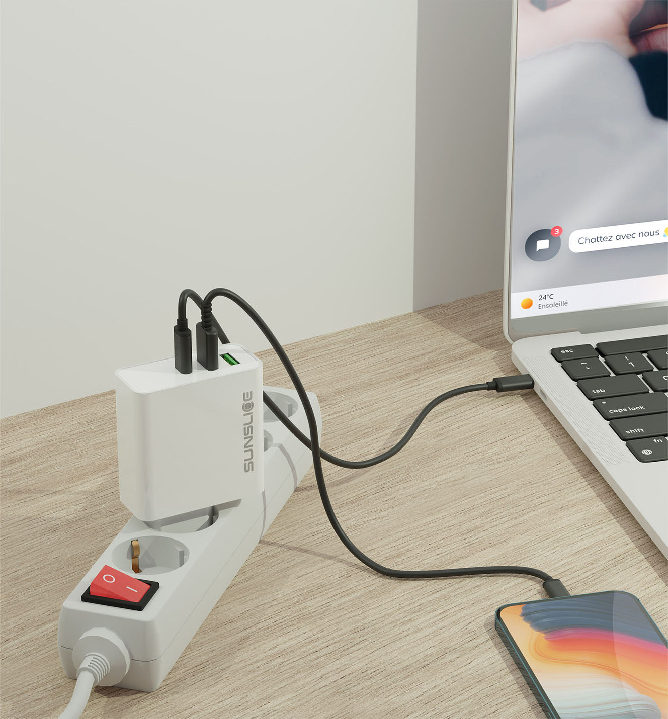 laptop usb-c charger Emperion multi-socket charging a laptop and a smartphone